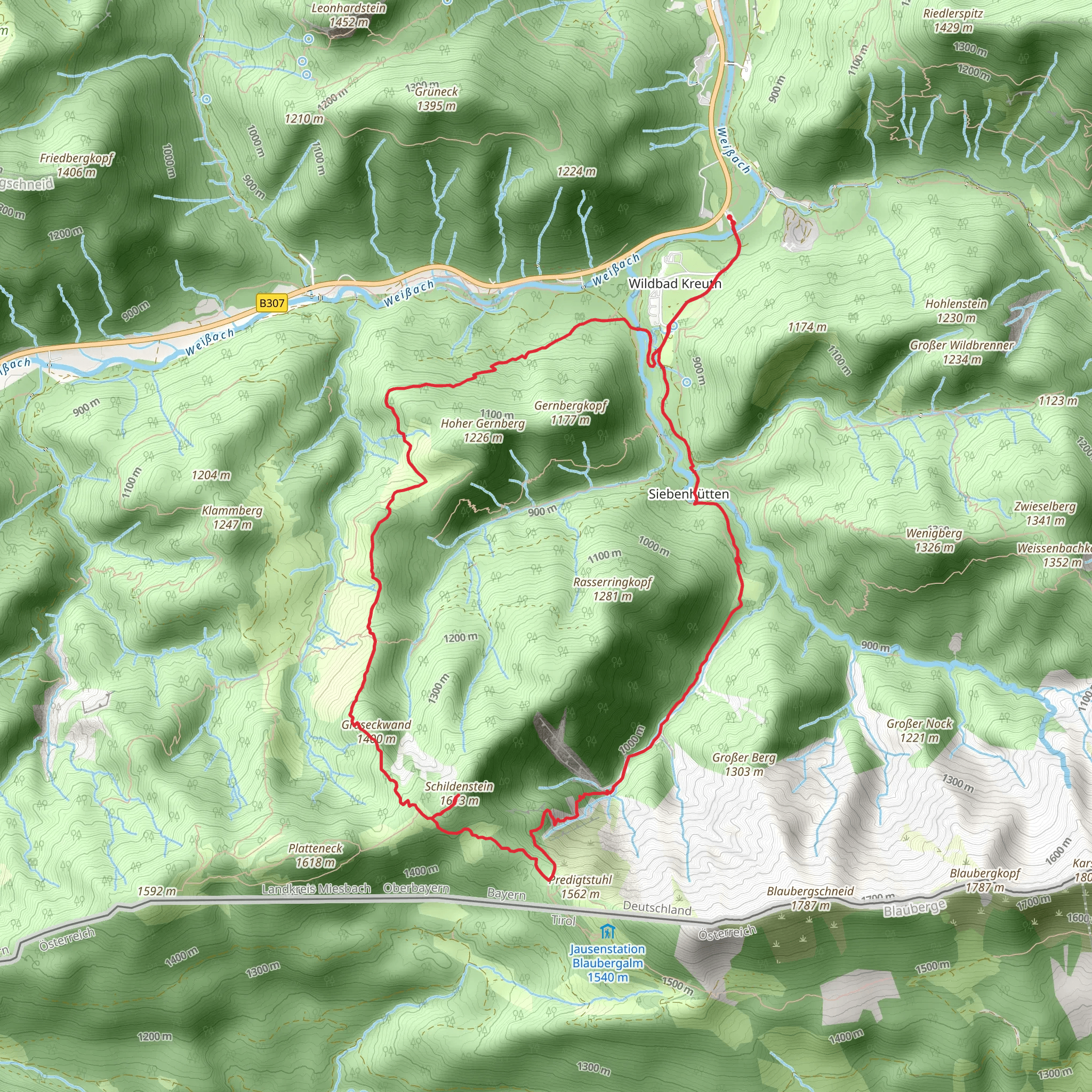 Wasserfall Wolfsschlucht, Schildenstein and Graseckwand Loop - Wildbad Kreuth mobile static map
