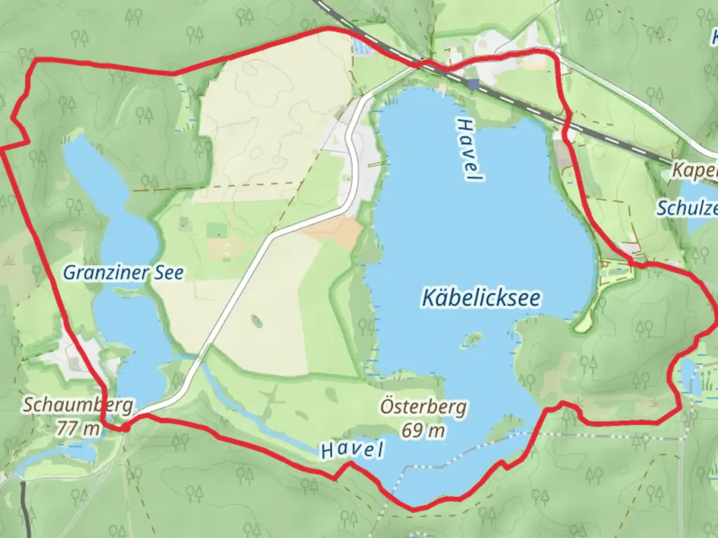 An image depicting the trail Granziner See and Kabelicksee Loop and its surrounding area.