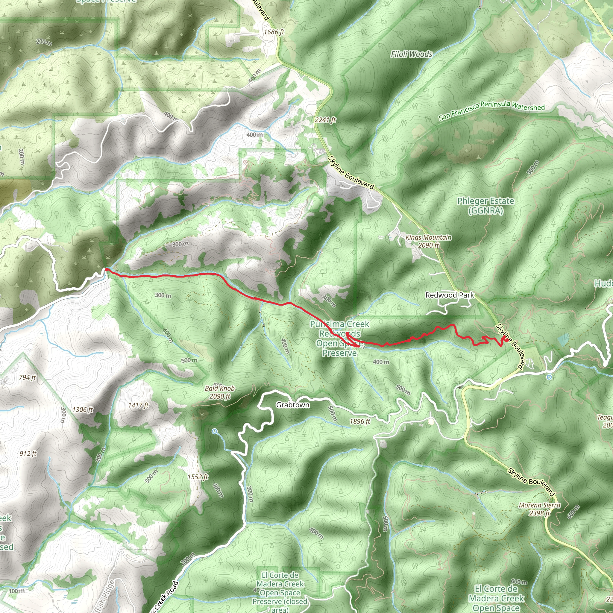 Purisima Creek Trail Out and Back mobile static map