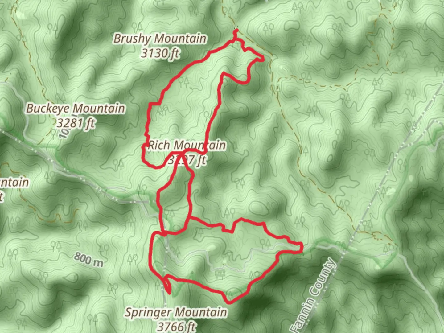 An image depicting the trail Rich Mountain and Ball Mountain Loop and its surrounding area.