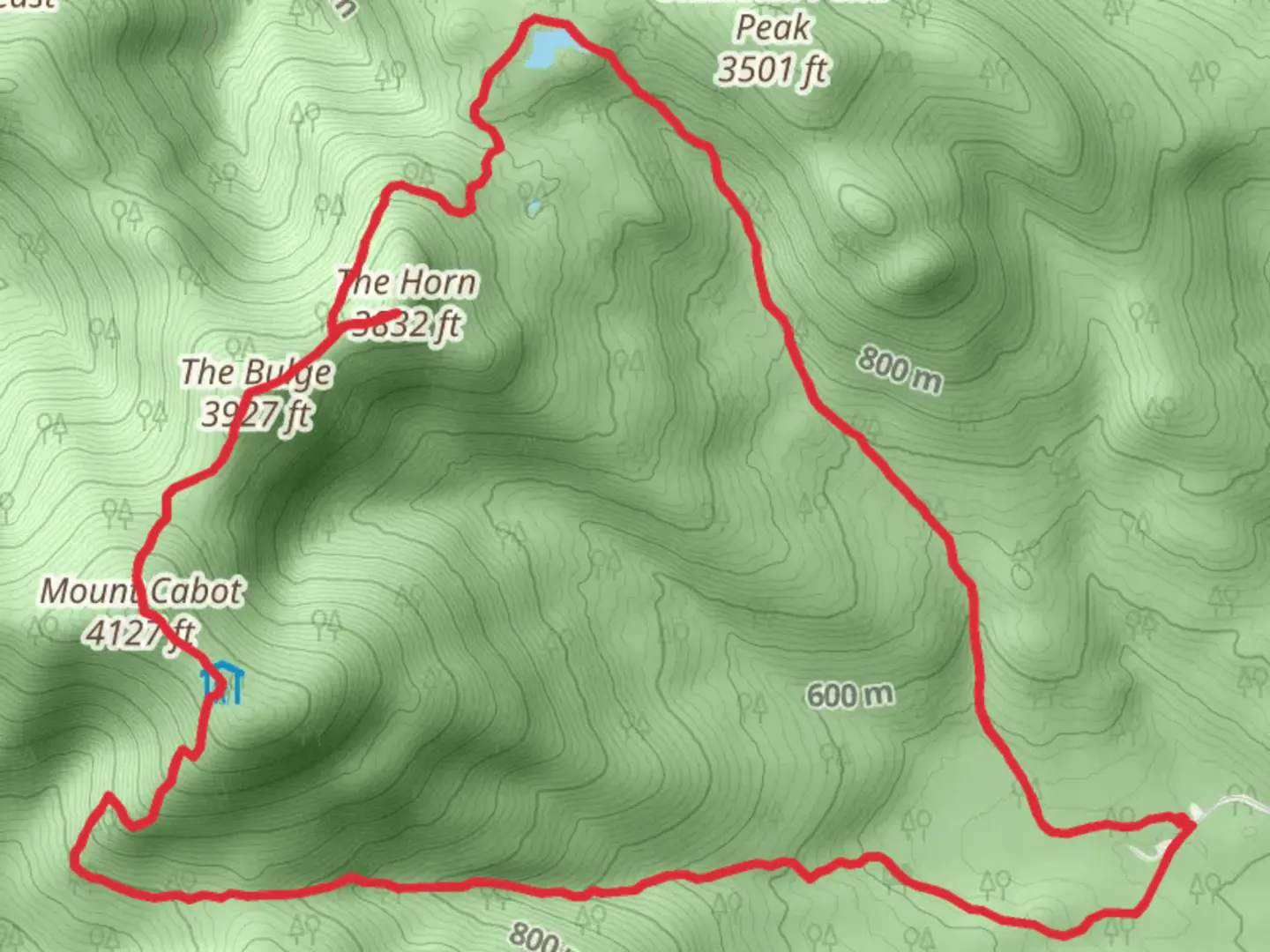 An image depicting the trail Mount Cabot, The Bulge and The Horn Loop and its surrounding area.
