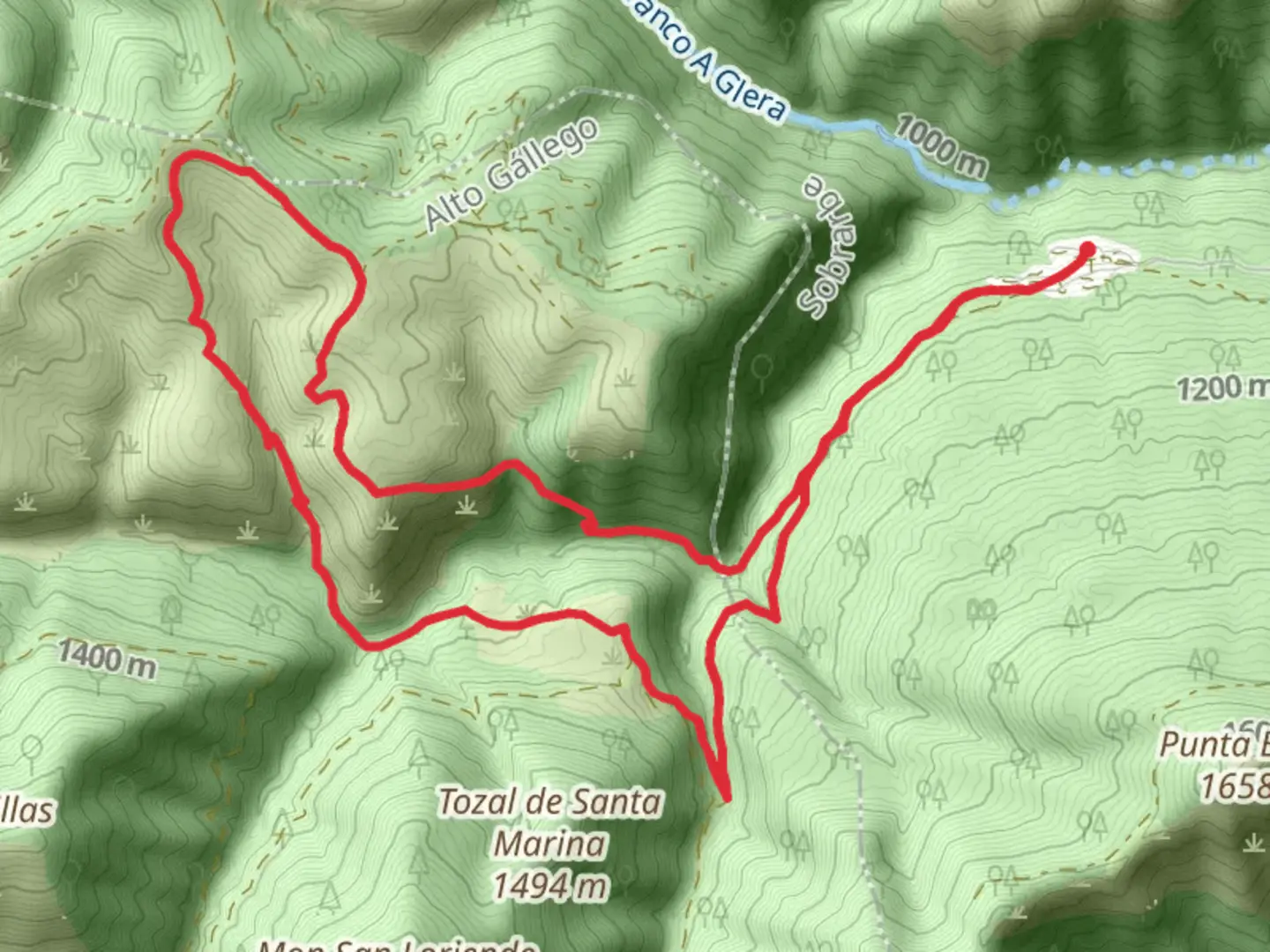An image depicting the trail Bergua PR HU 003-b and its surrounding area.