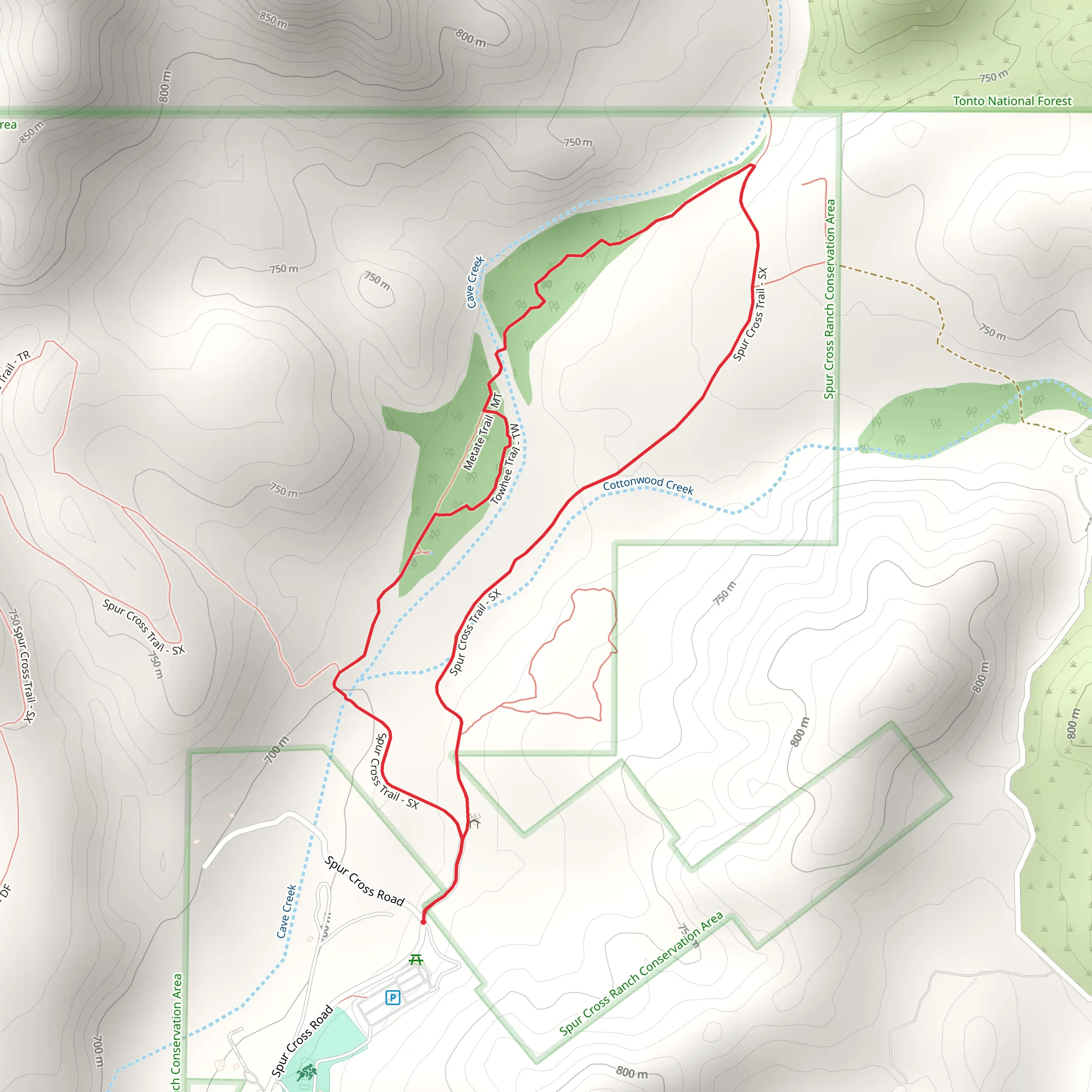 Spur Cross and Towhee Loop Trail mobile static map