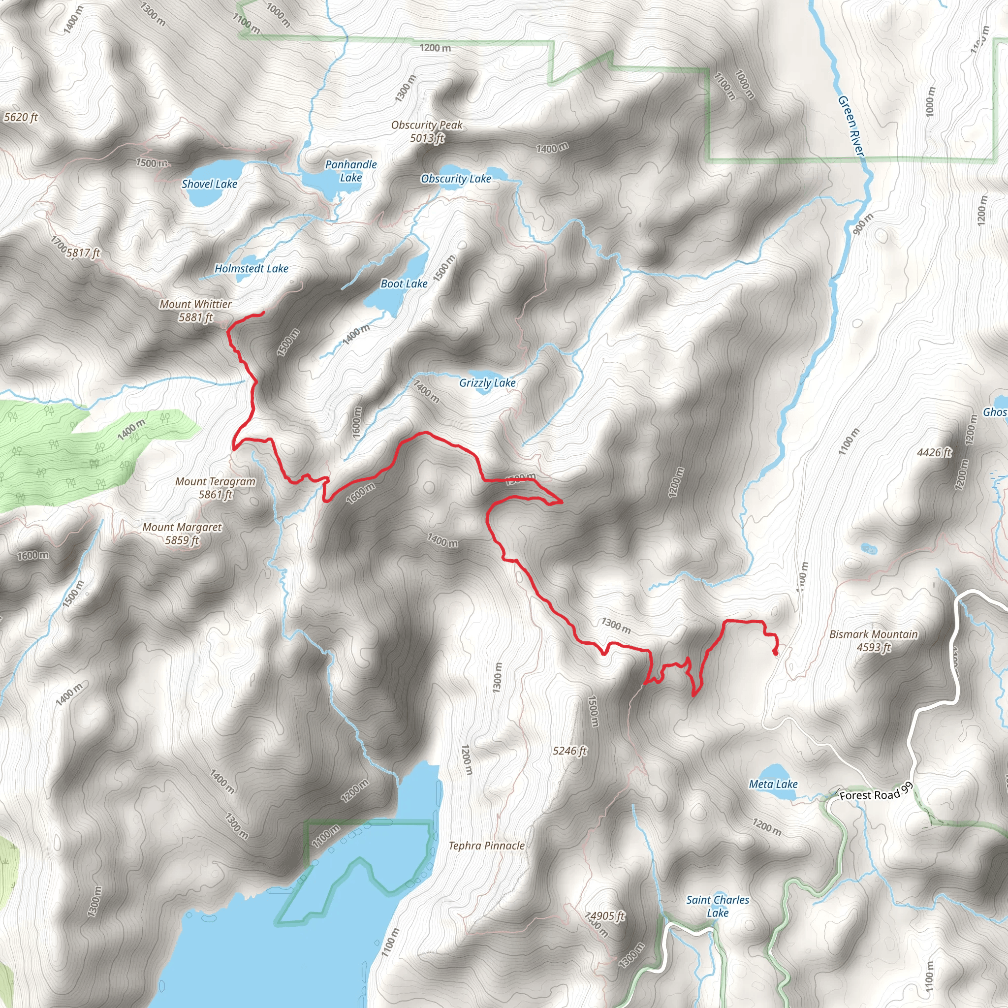 Whittier Ridge and Norway Pass via Boundary Trail mobile static map