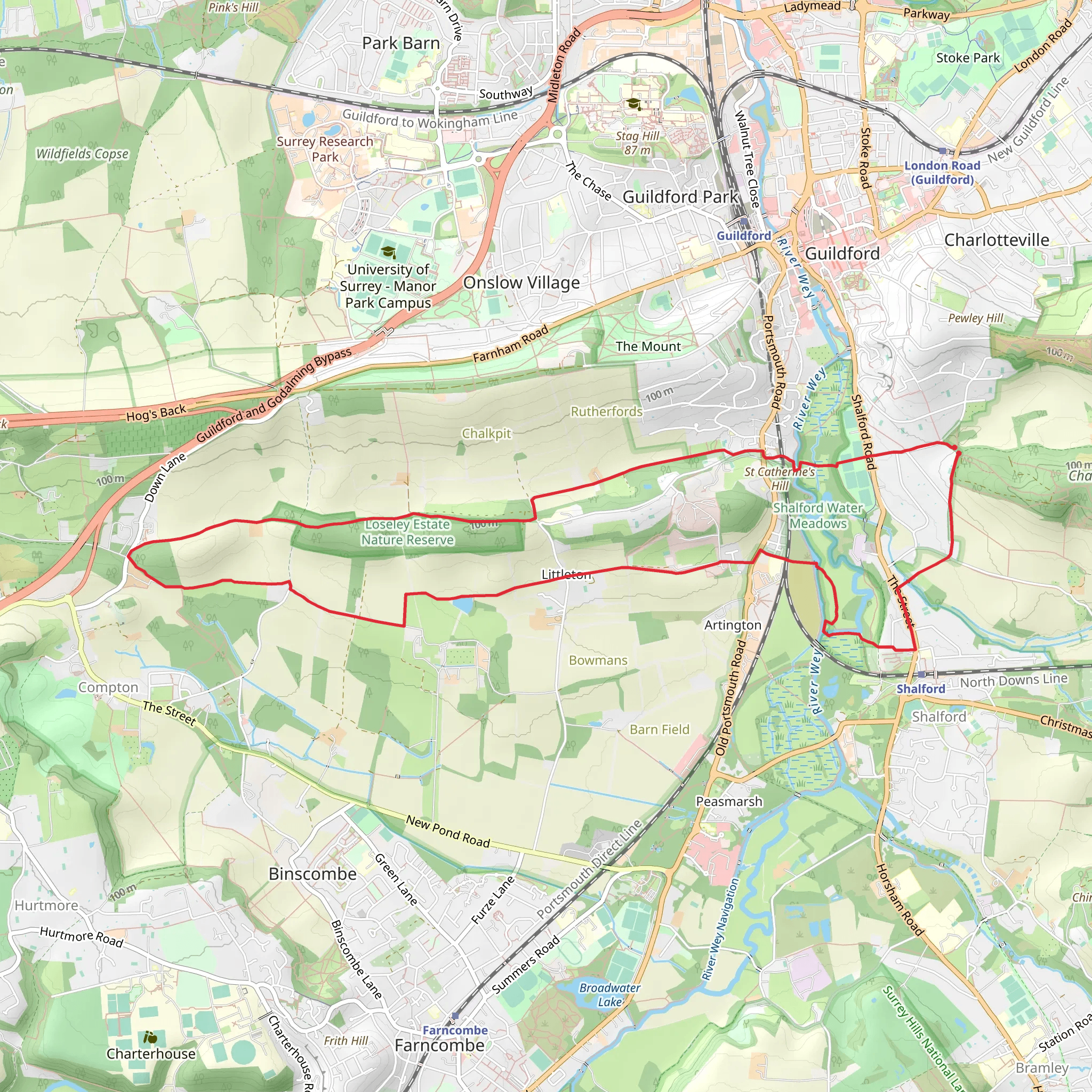 Shalford Park and Loseley Estate Nature Reserve Loop mobile static map