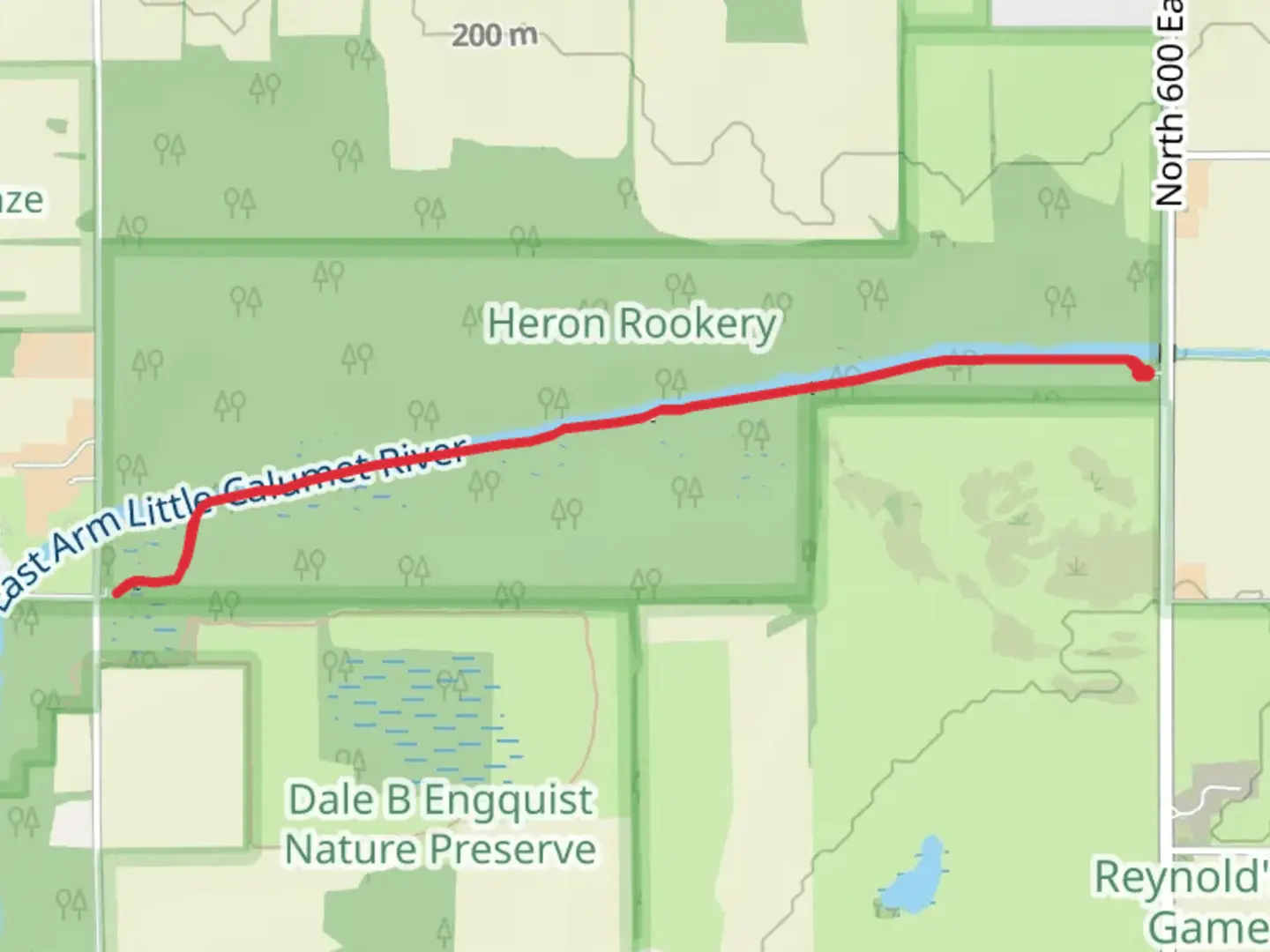An image depicting the trail Indiana Dunes Heron Rookery and its surrounding area.