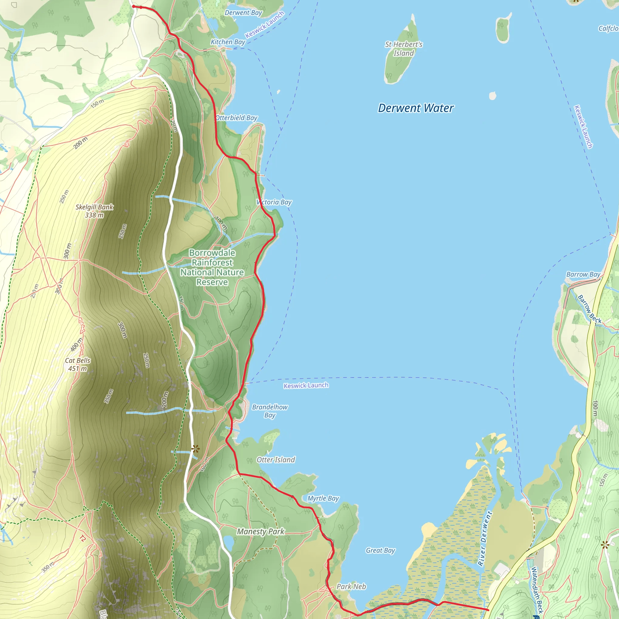 Derwentwater Lakeshore and Brandlehow Park Walk mobile static map