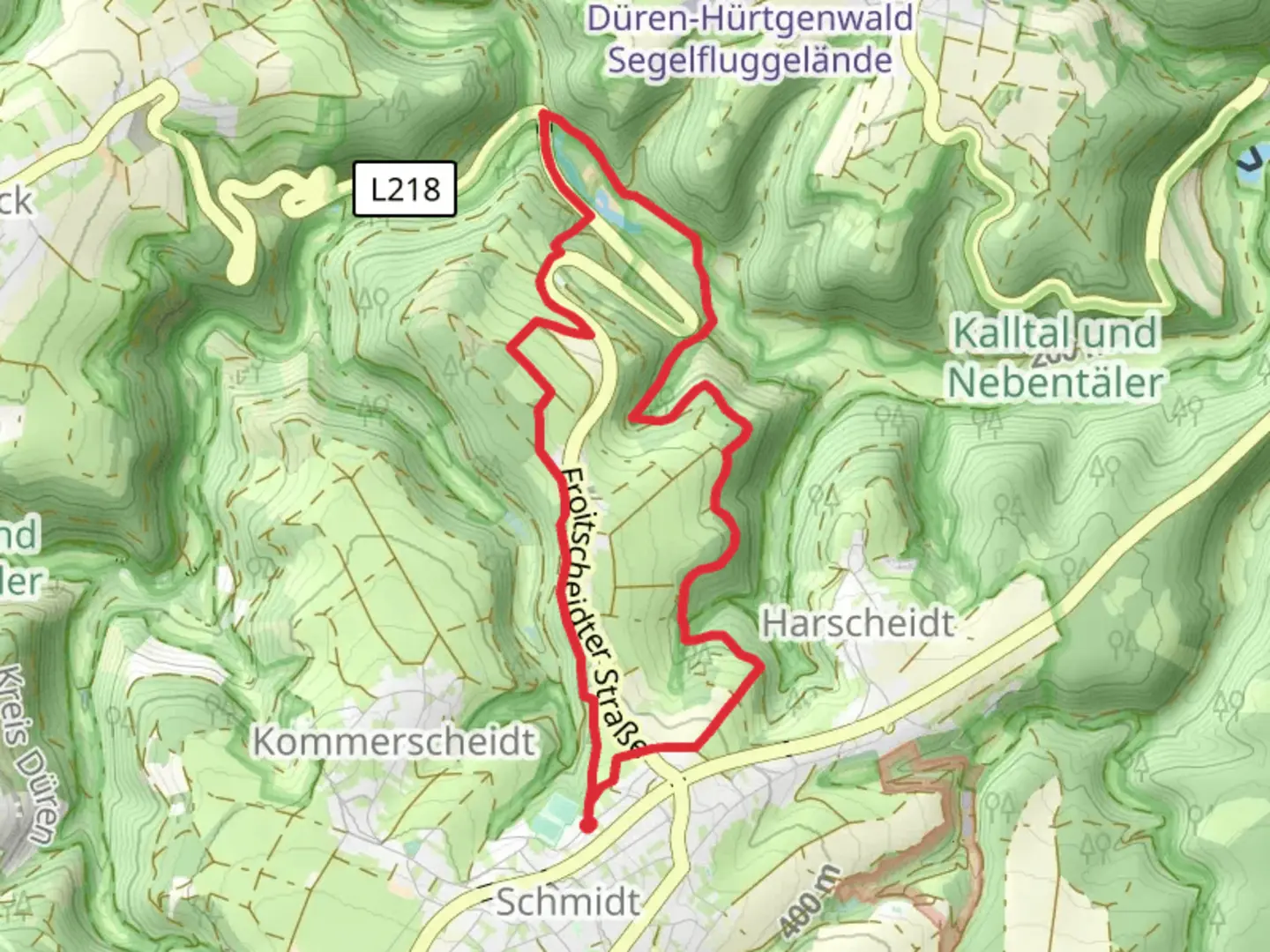 An image depicting the trail Kall via Wald Wasser Wildnis Weg and Hammerweg and its surrounding area.