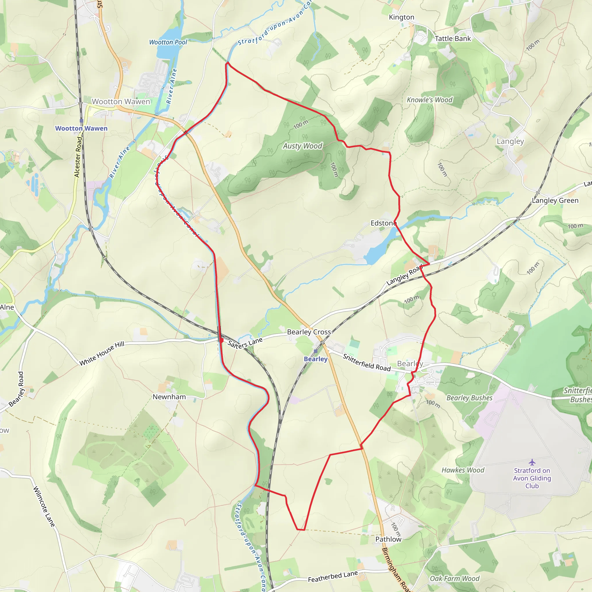 Wootton Wawen from Edstone Aqueduct mobile static map