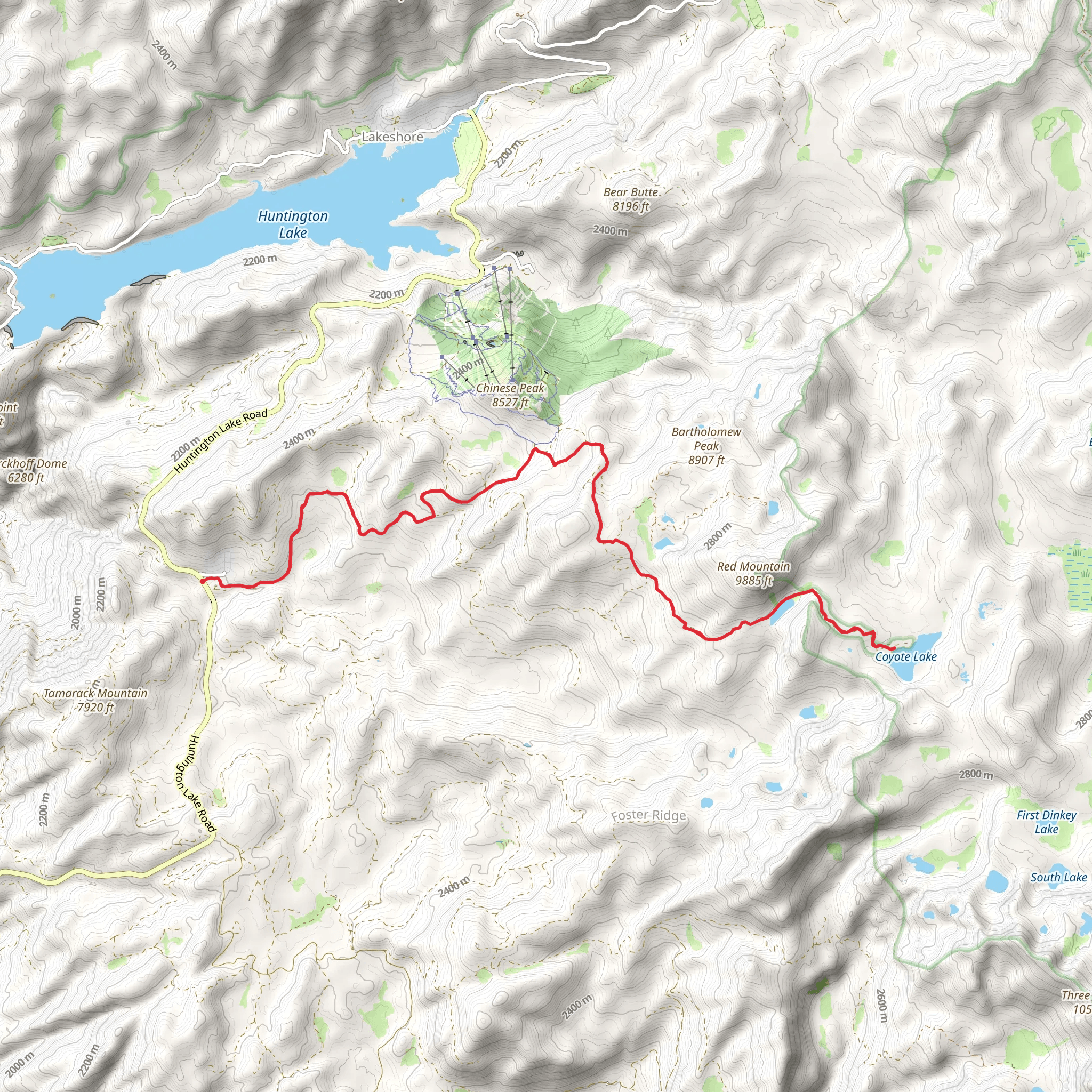 Coyote Lake and Red Lake from Huntington Lake Road mobile static map