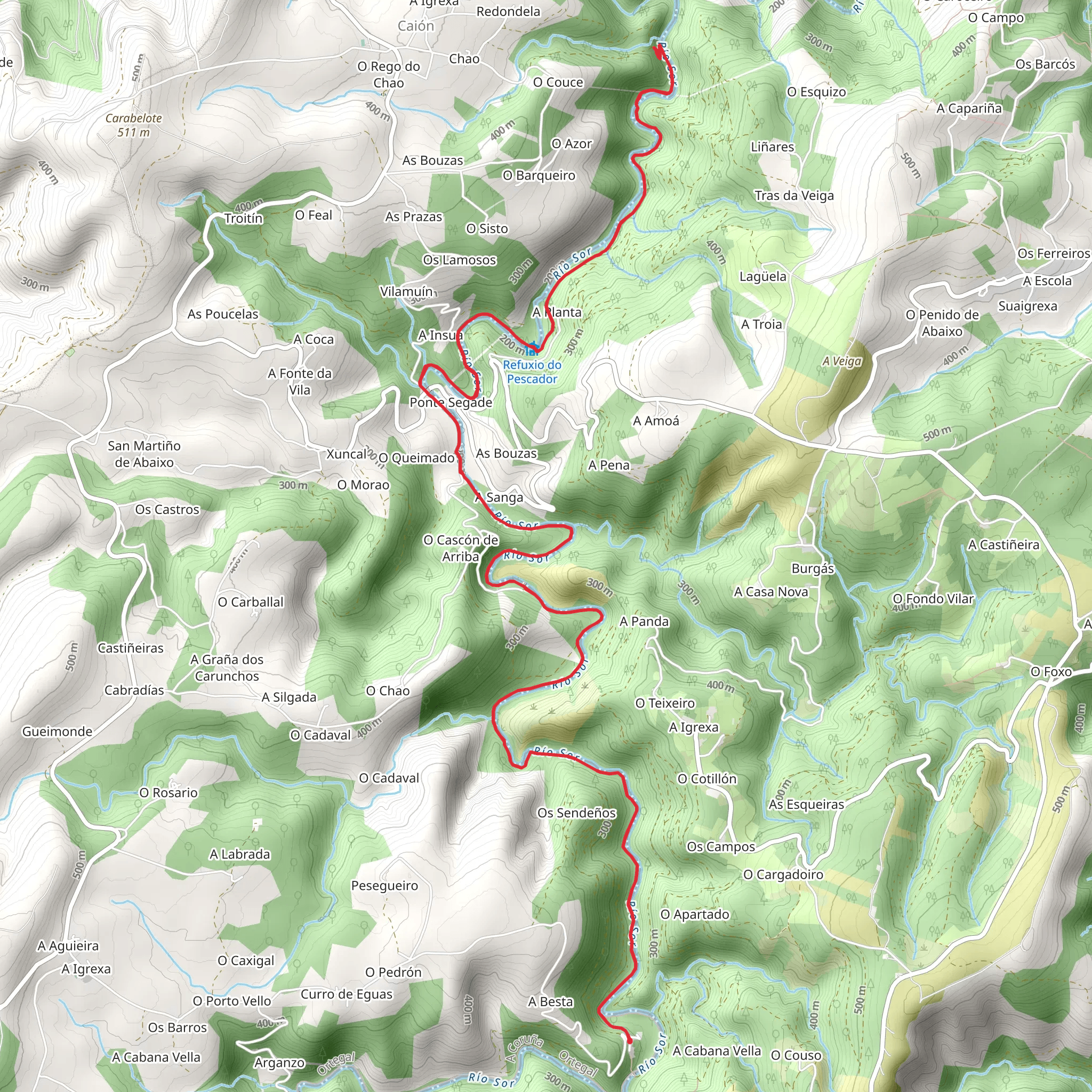 Ruta Ribeira do Bispo - Miradoiro de Augas Caidas PR G 204 mobile static map
