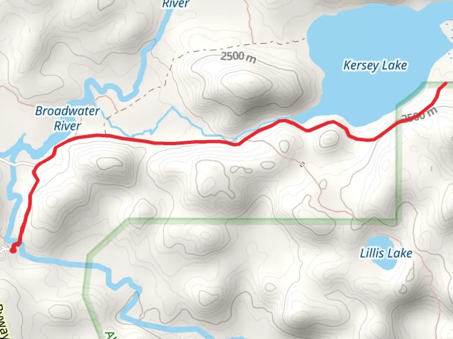 An image depicting the trail Kersey Lake via Russel Creek Trail and its surrounding area.