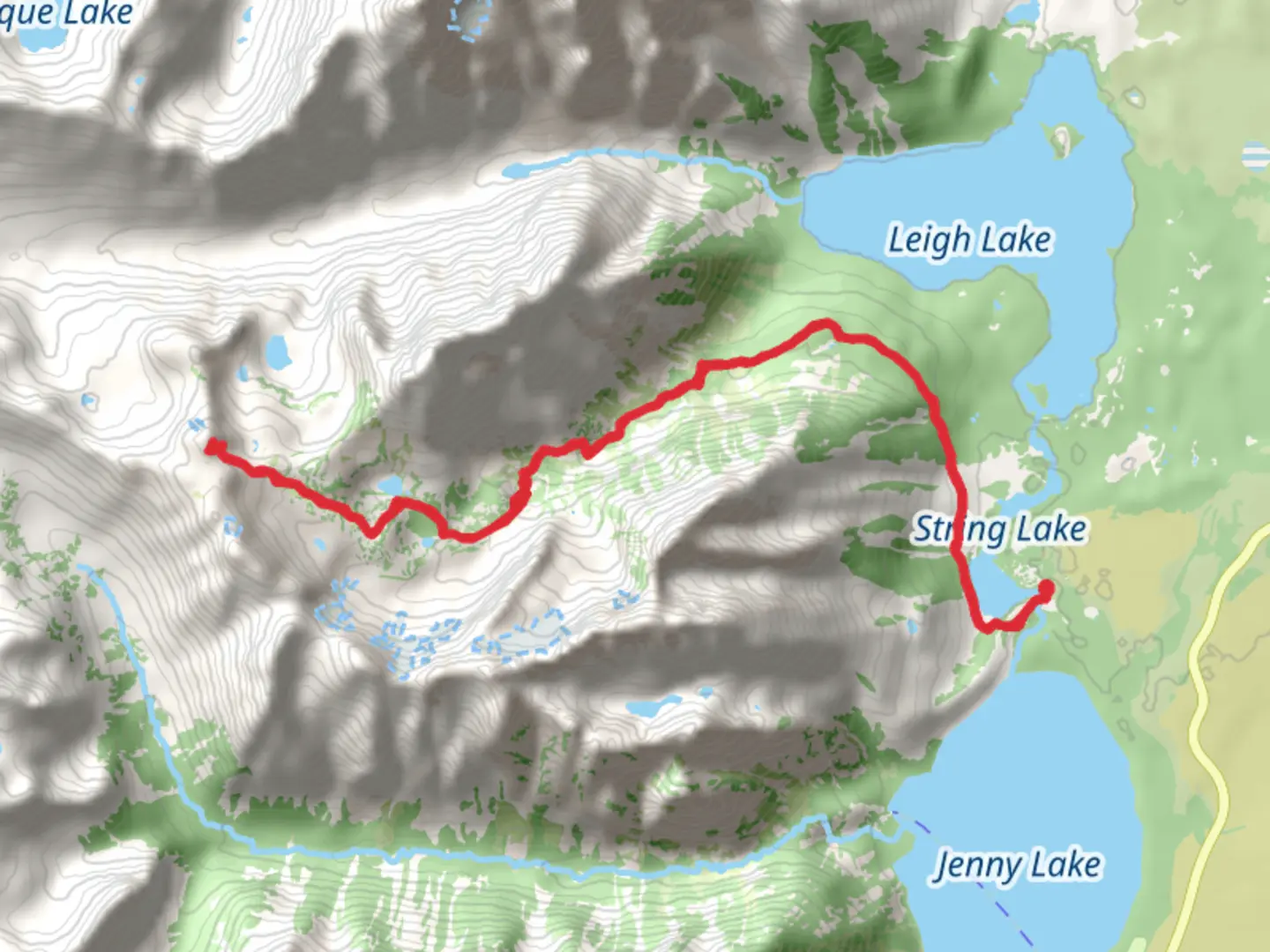 An image depicting the trail Paintbrush Peak via String Lake Trail and its surrounding area.