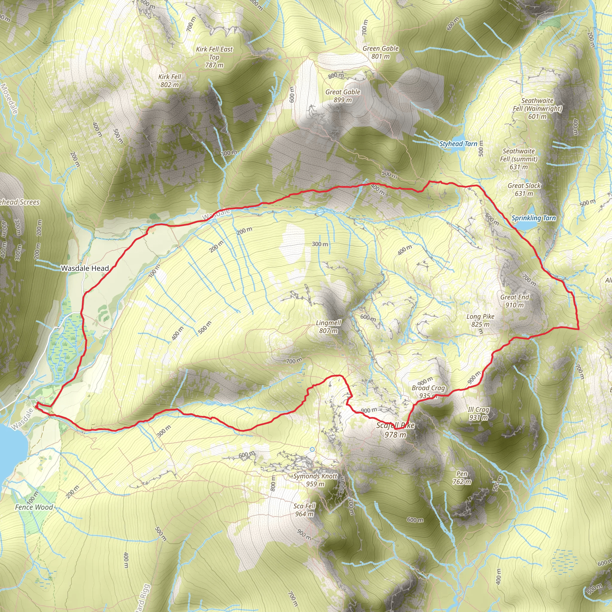 Sprinkling Tarn, Esk Hause and Scafell Pike Loop mobile static map