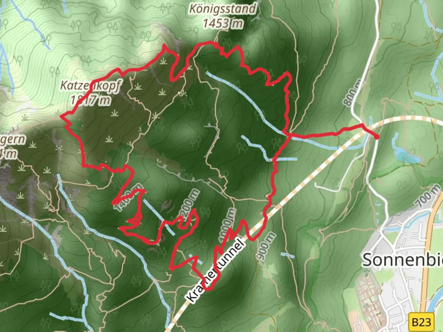 An image depicting the trail Katzenkopf Loop via Kramersteig and its surrounding area.