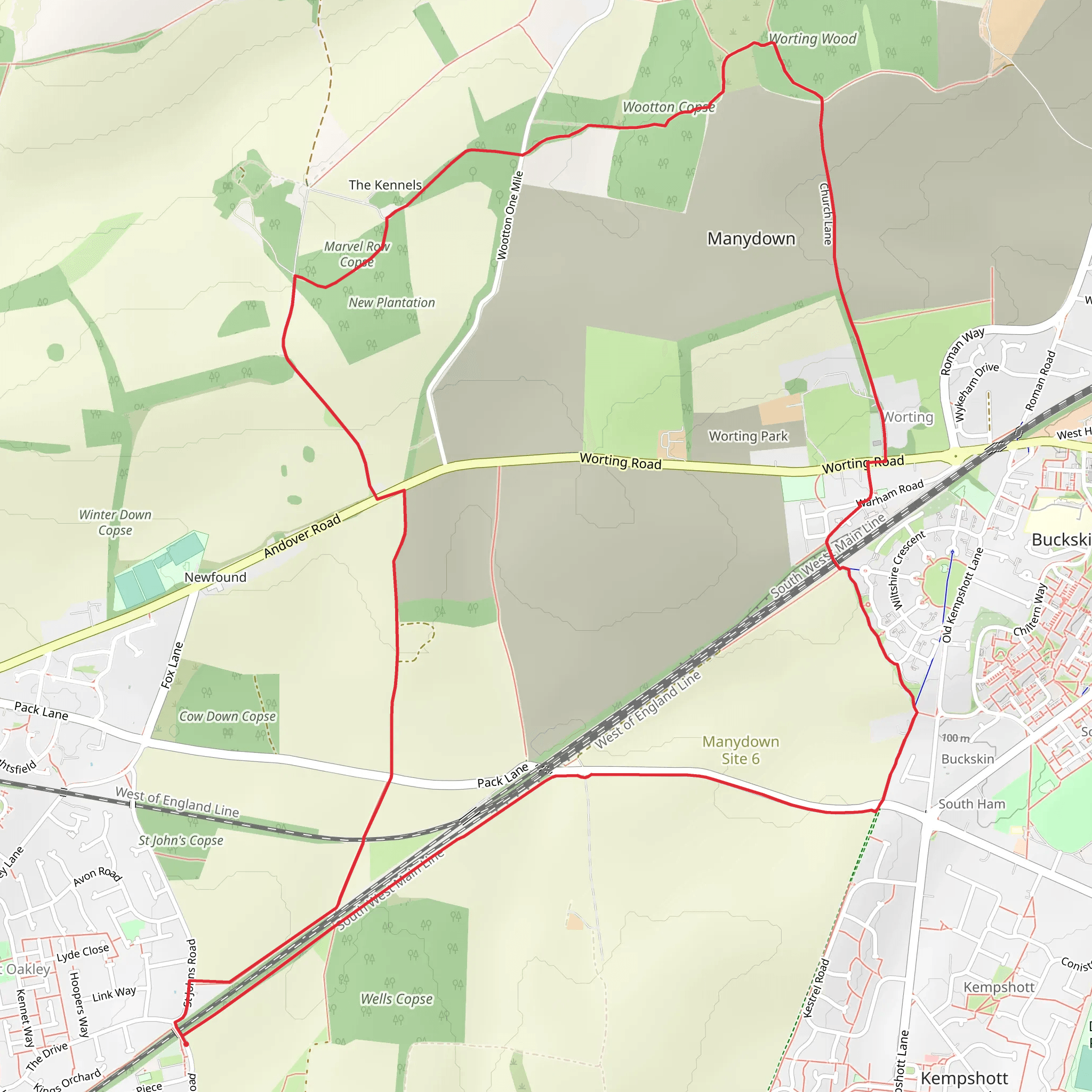 Wootton Copse and Marvel Row Copse Loop mobile static map