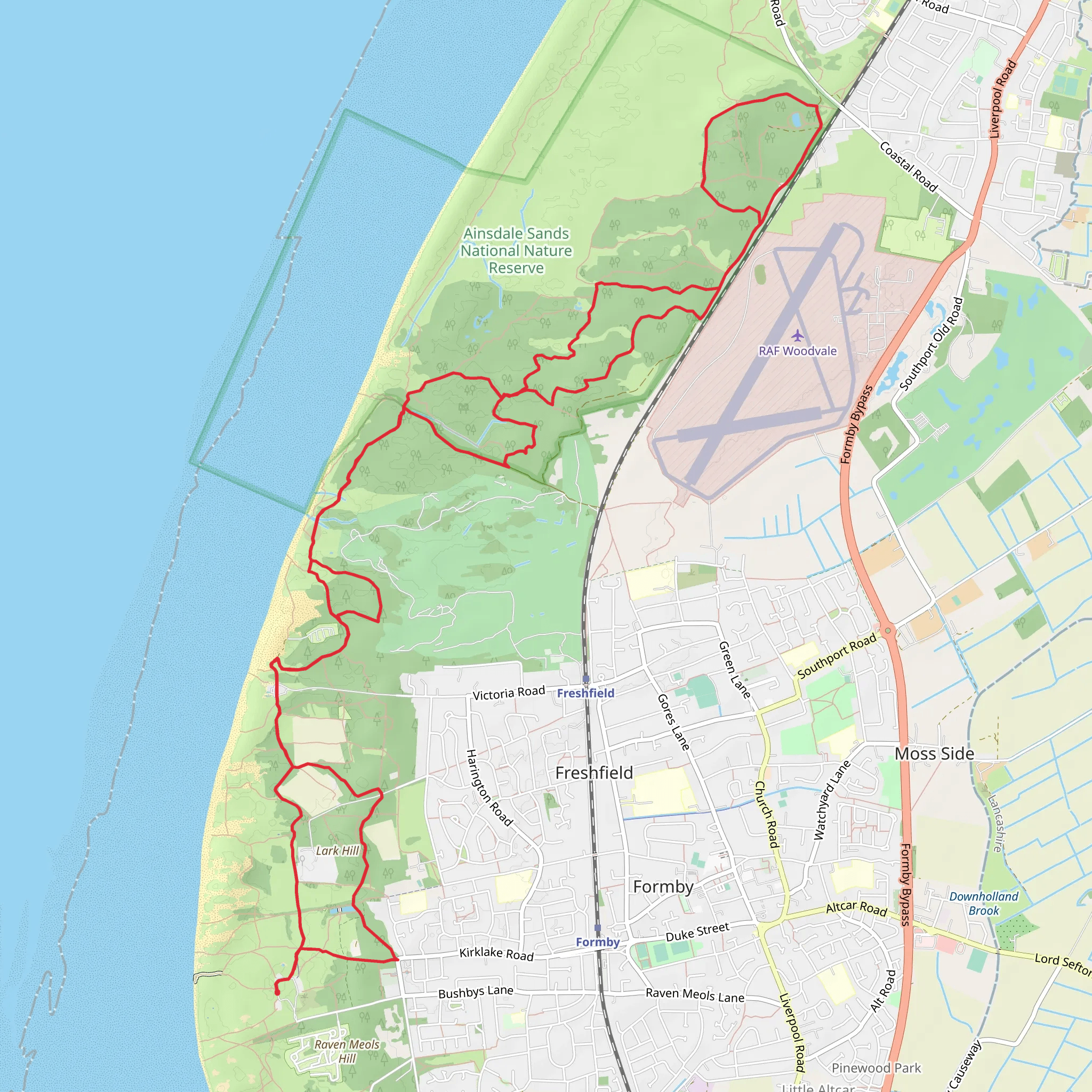 Ainsdale Sand Dunes NNR via Corner Stone Walk and Woodland Path mobile static map