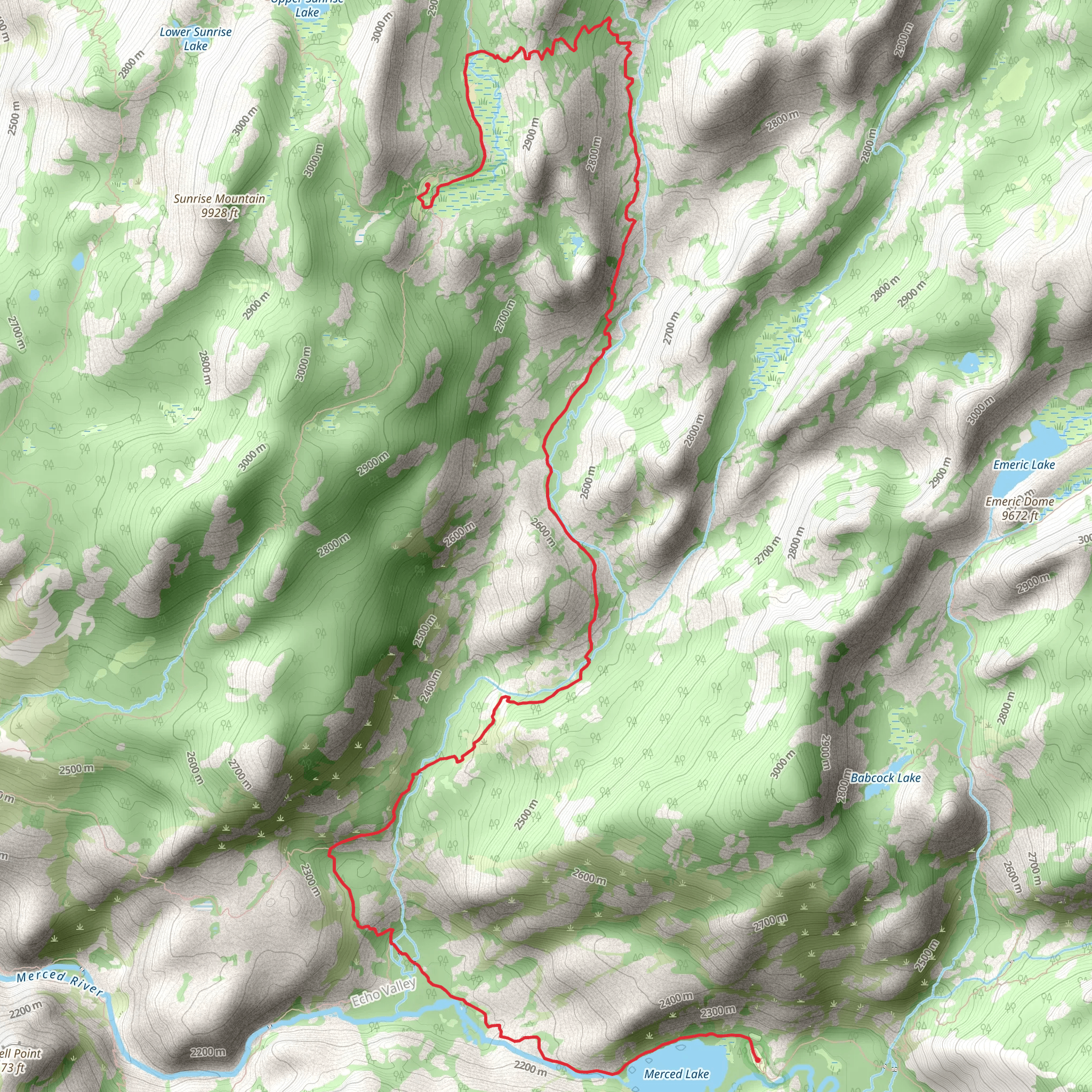 Merced Lake to Sunrise High Sierra Camp via John Muir Trail mobile static map
