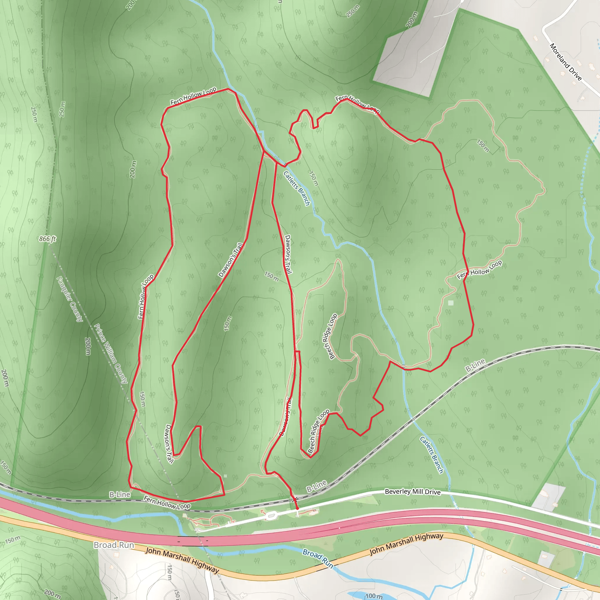 Fern Hollow Trail and Dawson's Loop Trail mobile static map