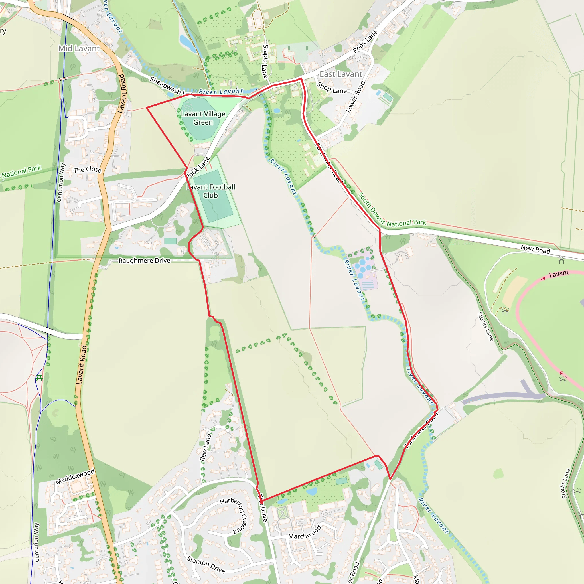 Lavant Village Green and River Lavant Loop mobile static map