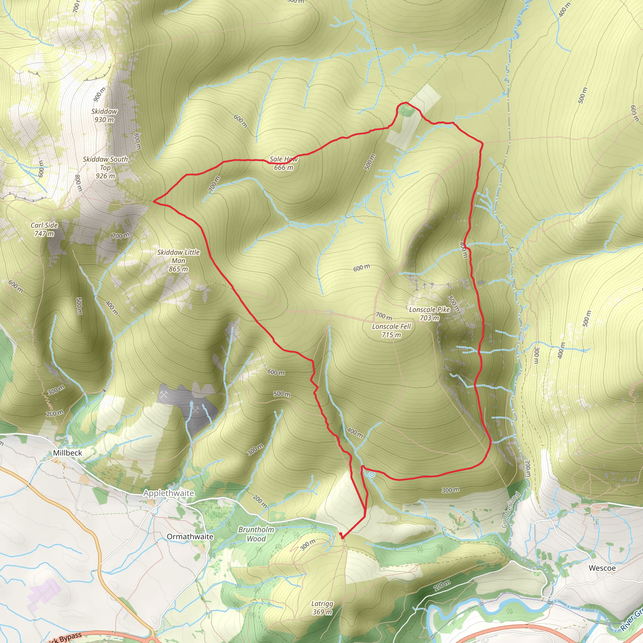 Sale How Peak Loop from Bruntholm Wood mobile static map