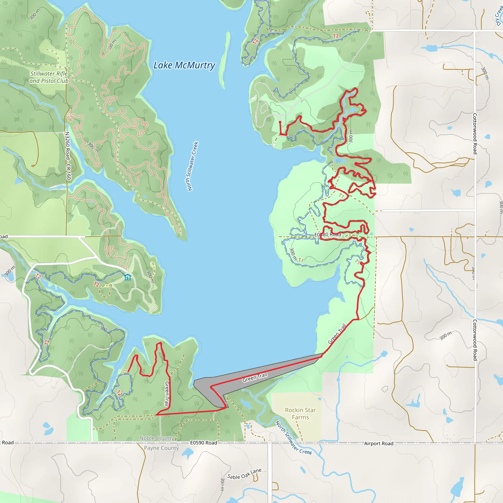 Stillwater Creek Reservoir - Red and Green Trail mobile static map