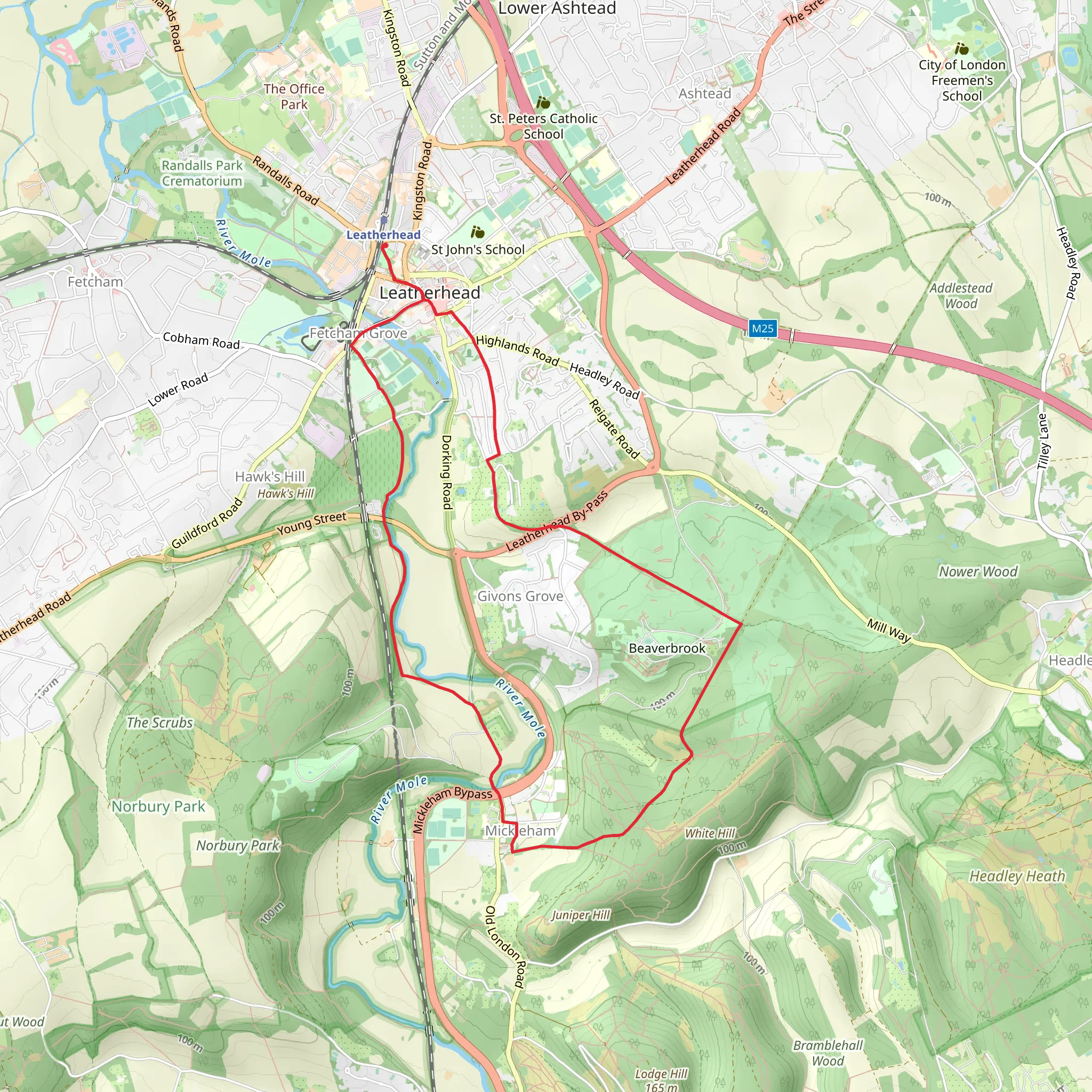 Leatherhead to Mickleham Loop mobile static map