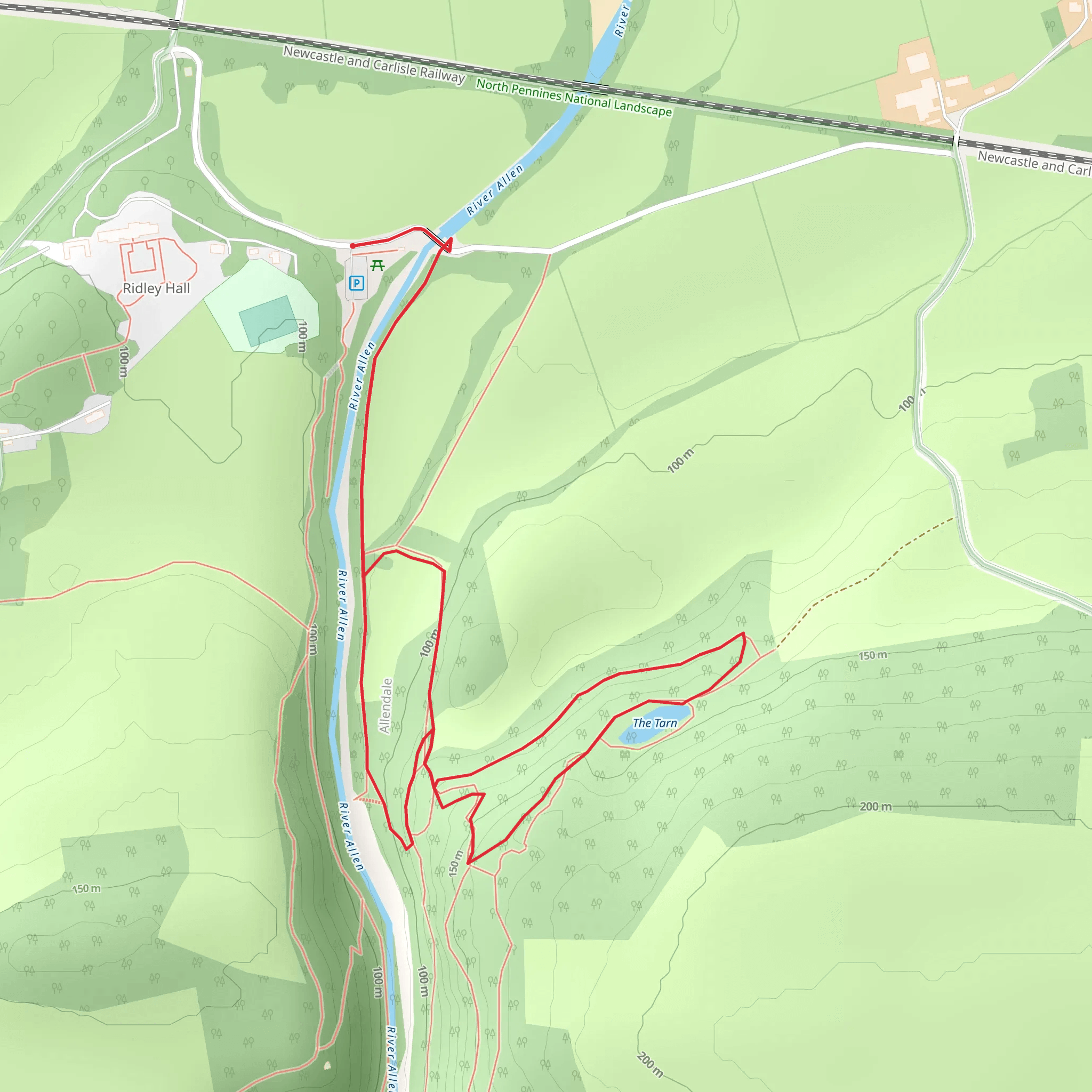 Allen Banks Morralee Tarn Walk mobile static map