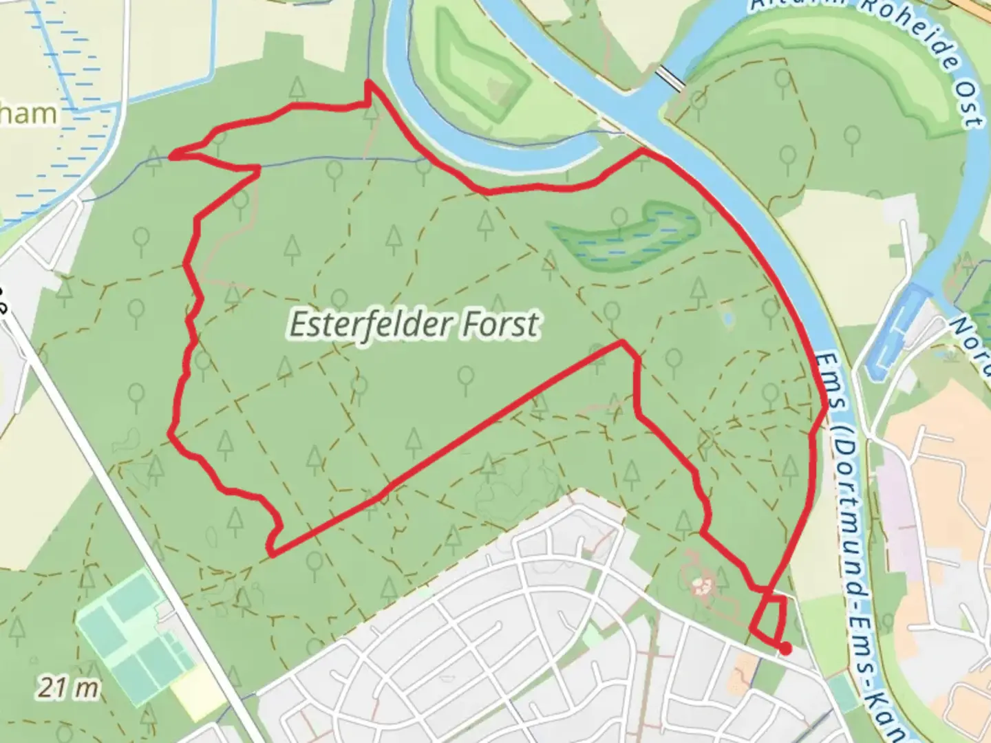 An image depicting the trail Esterfelder Forst Loop and its surrounding area.