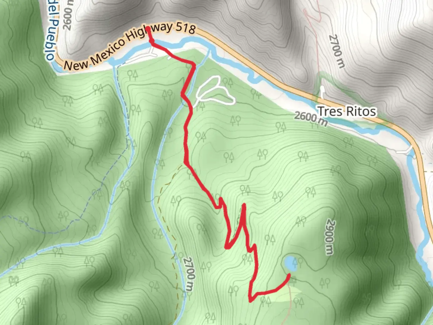An image depicting the trail Indian Lake from New Mexico Highway 518 and its surrounding area.