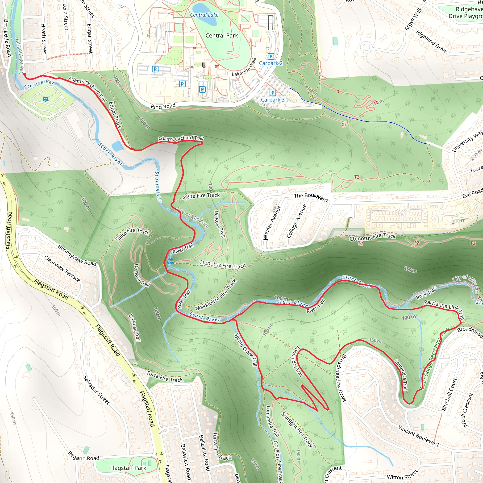 Sturt Gorge Loop along the River Trail mobile static map