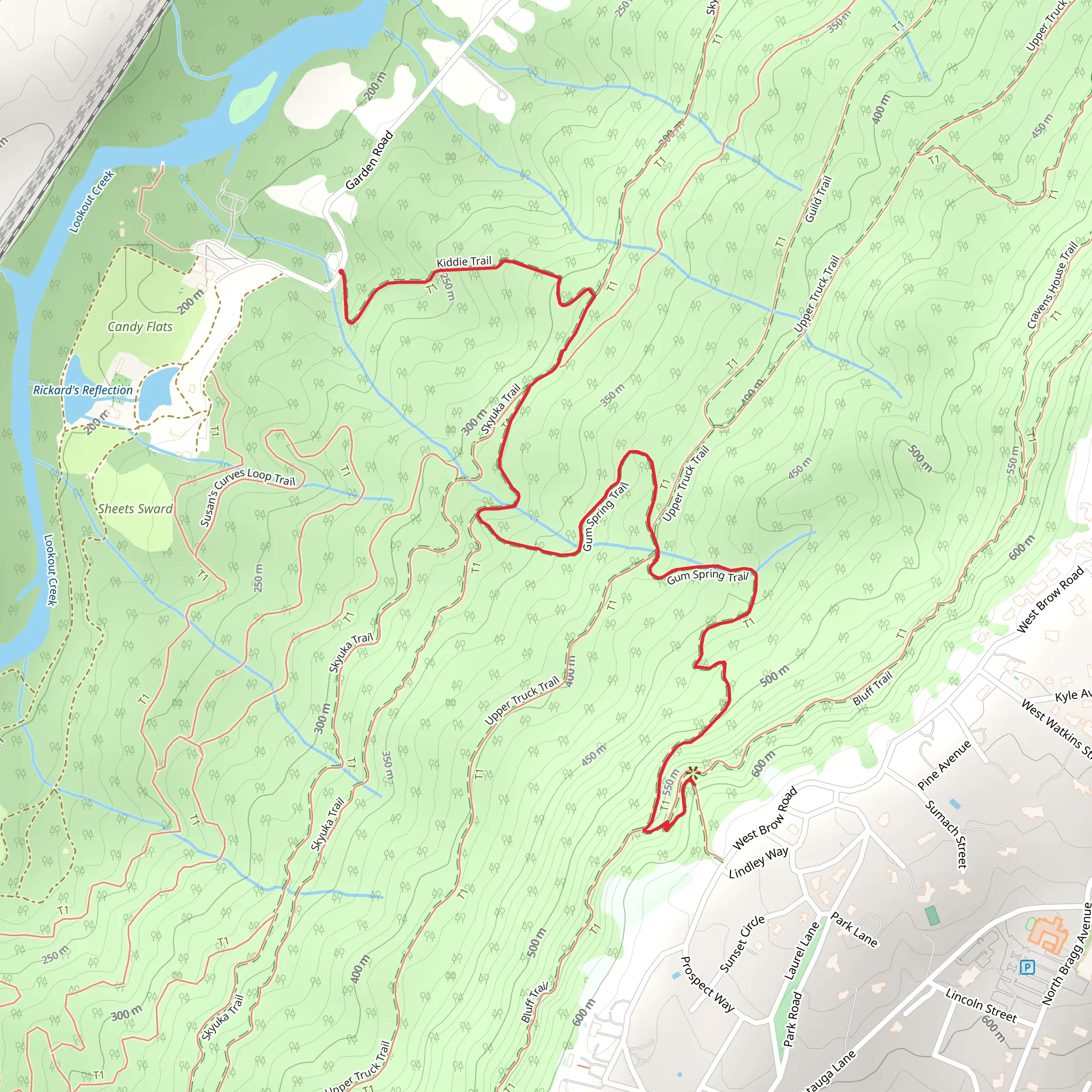 Kiddie, Skyuka and Gum Spring Trail mobile static map