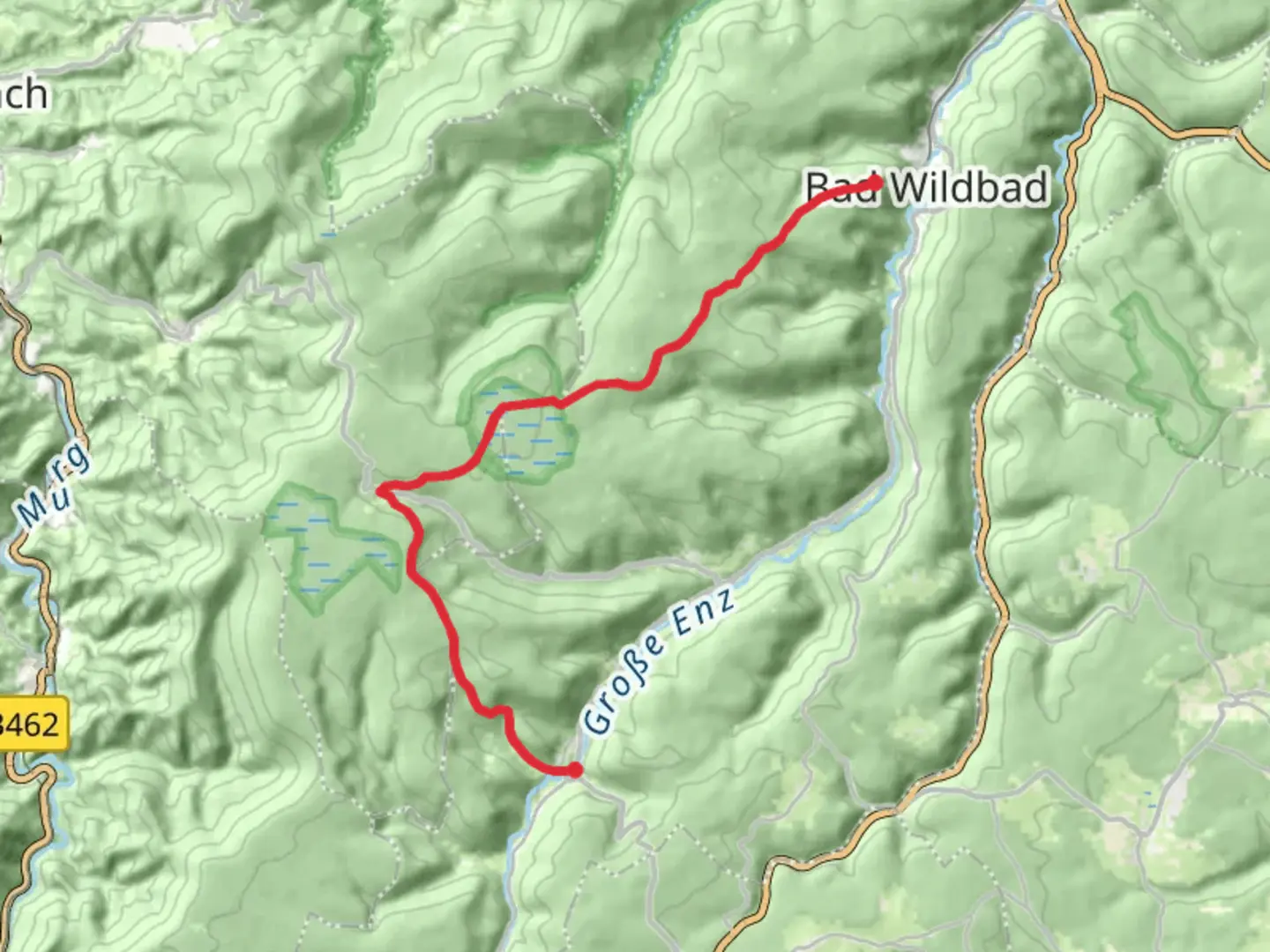 An image depicting the trail Enzklosterle to bad Wildbad Walk and its surrounding area.