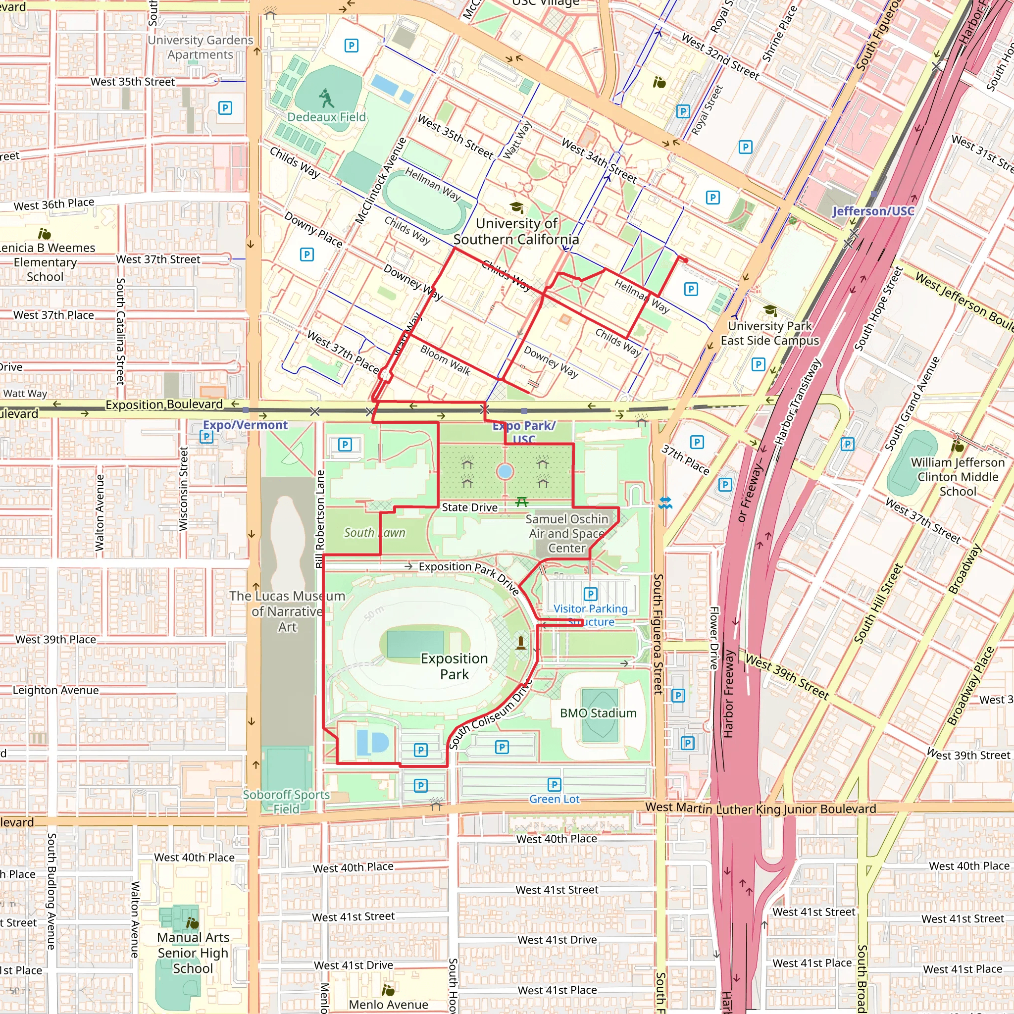Exposition Park Rose Garden Loop mobile static map