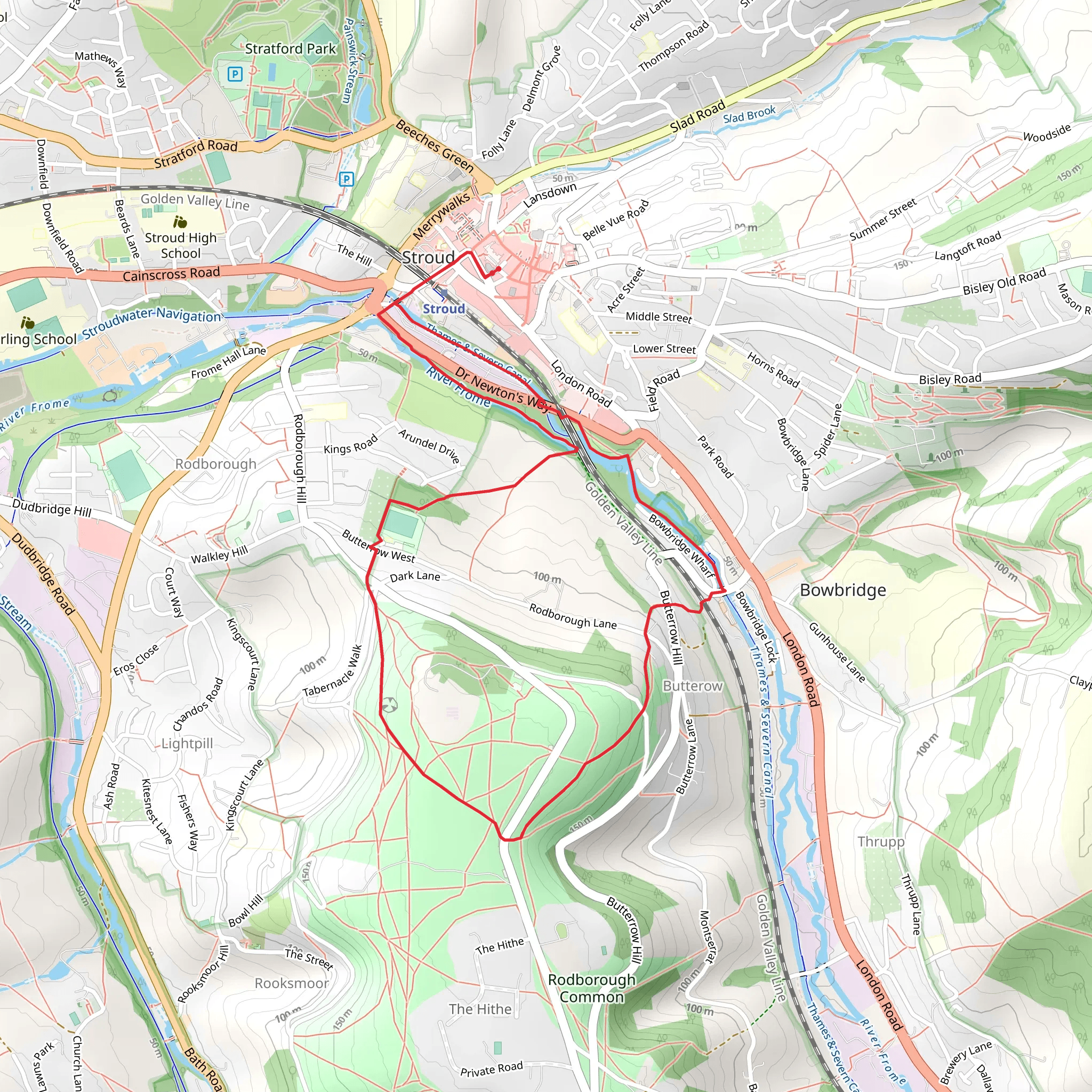 Circular via Capel’s MIll & Rodborough Common mobile static map