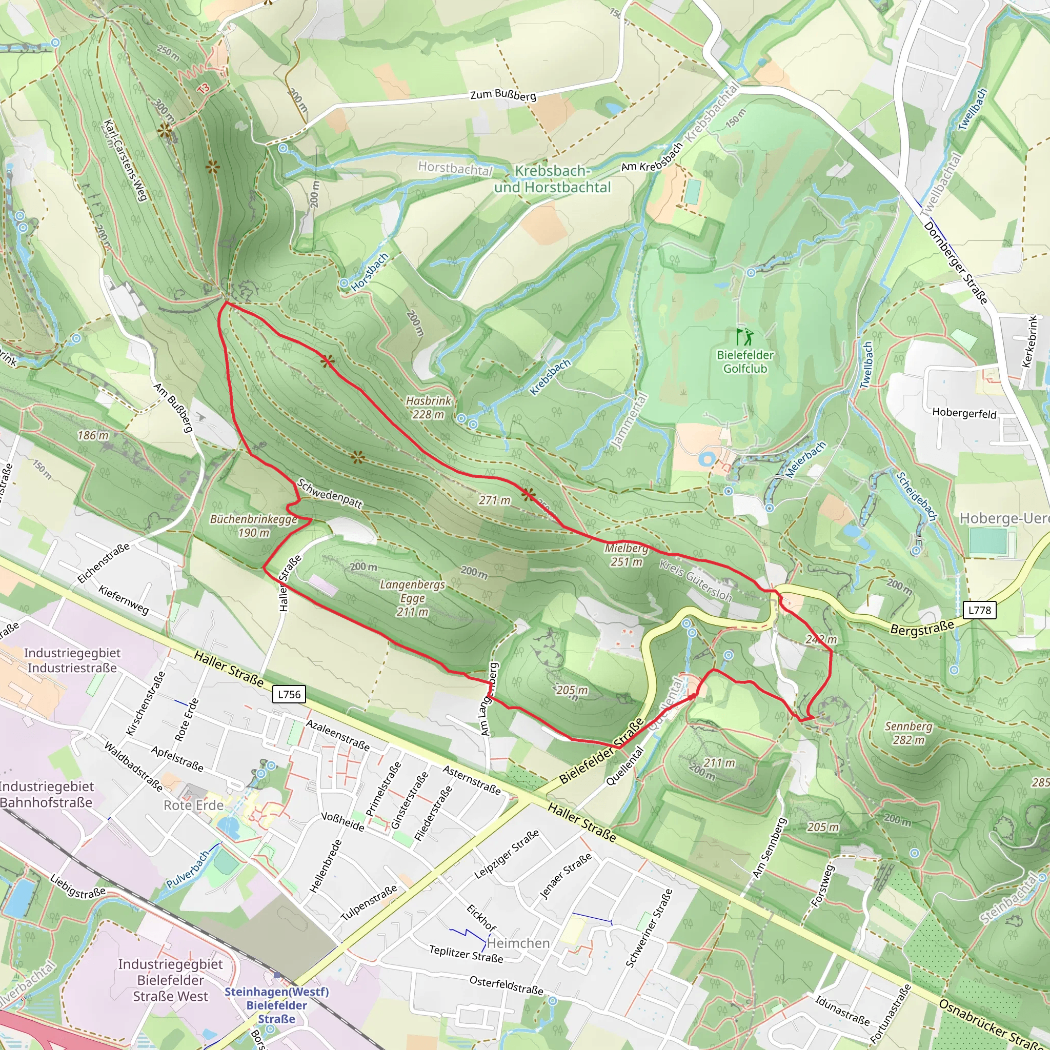 Egge, Palsterkamper Berg and Mielberg Loop via Quellweg mobile static map