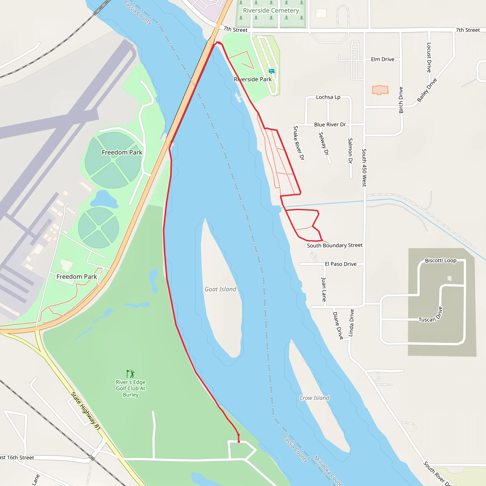 Walk beside Snake River - Burley Golf Course mobile static map