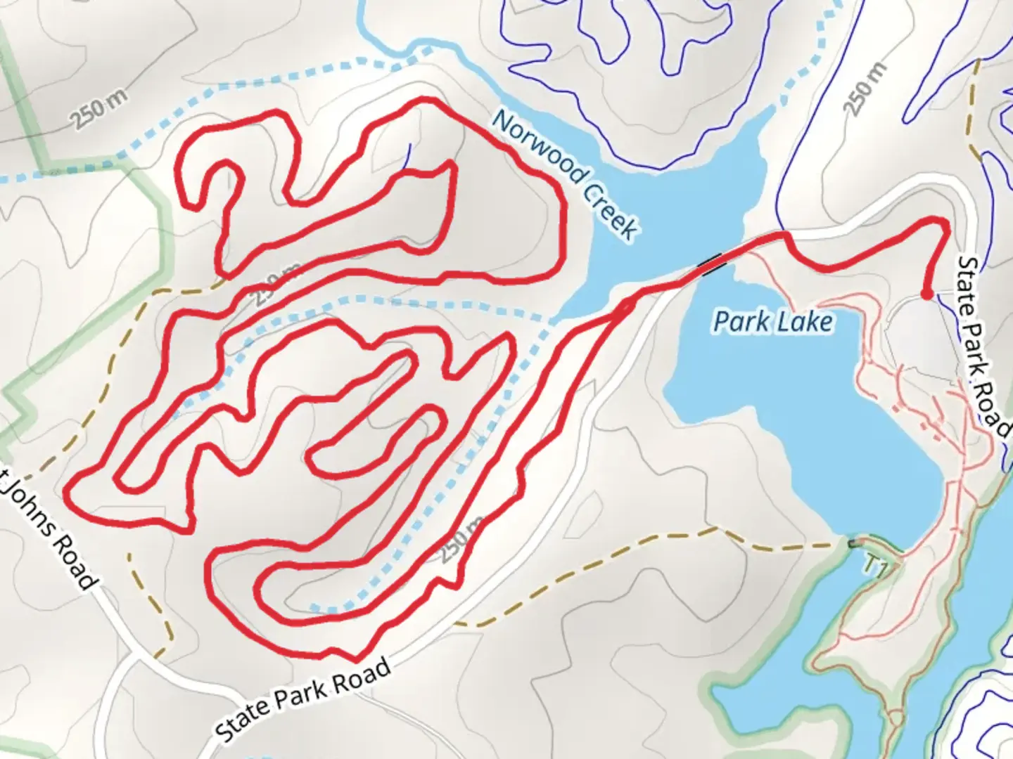 An image depicting the trail Monbo Loop - Park Lake and its surrounding area.