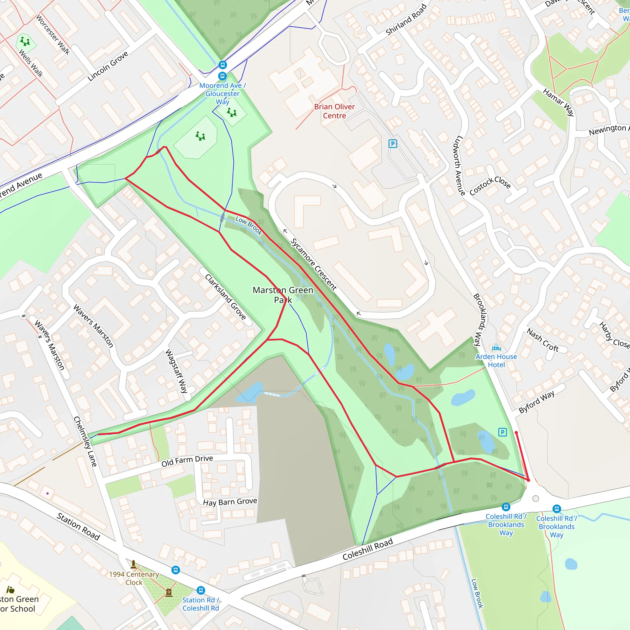 Marston Green Park Loop mobile static map