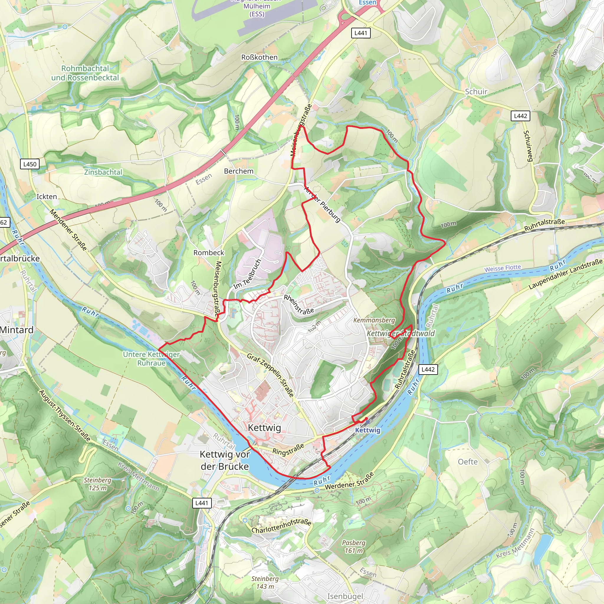Springer Teich via Ruhrtalblick, Ruthertal and Leinpfad mobile static map