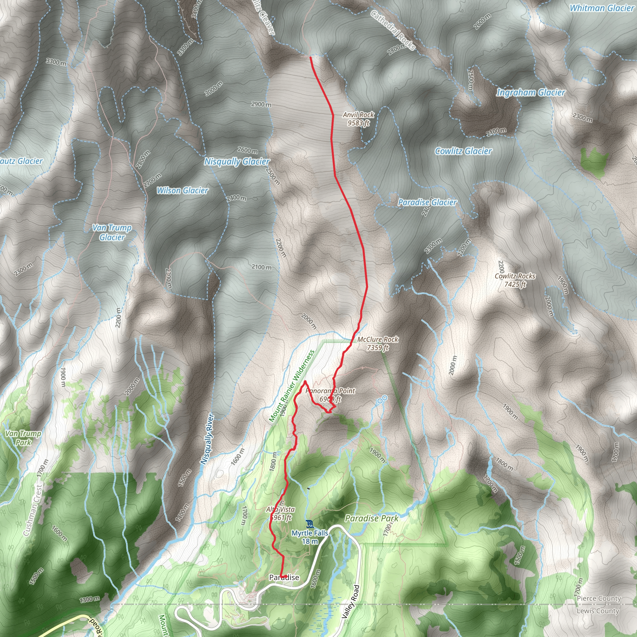 Camp Muir and Panorama Point via Skyline Trail mobile static map