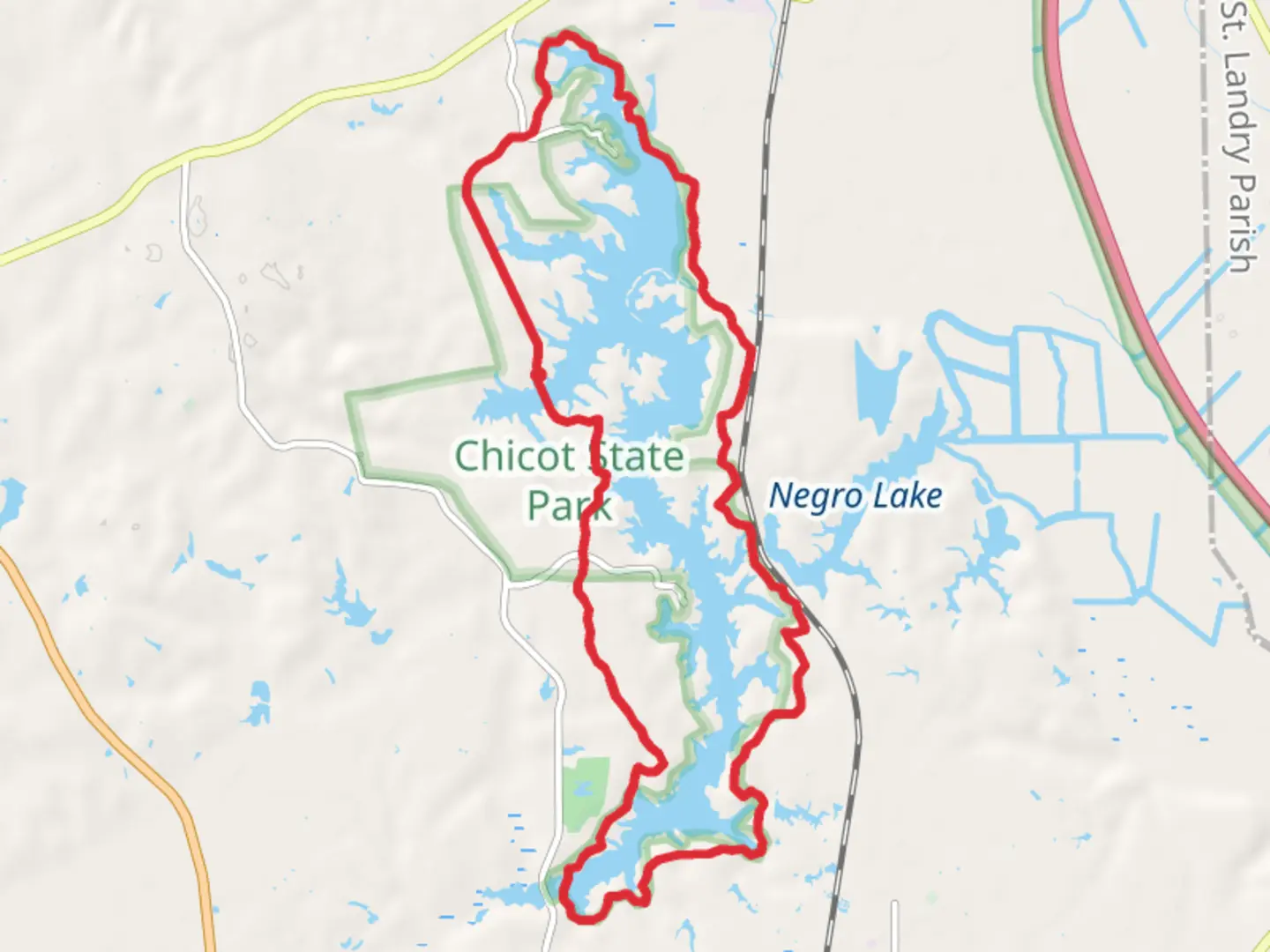 An image depicting the trail Lake Chicot Loop and its surrounding area.
