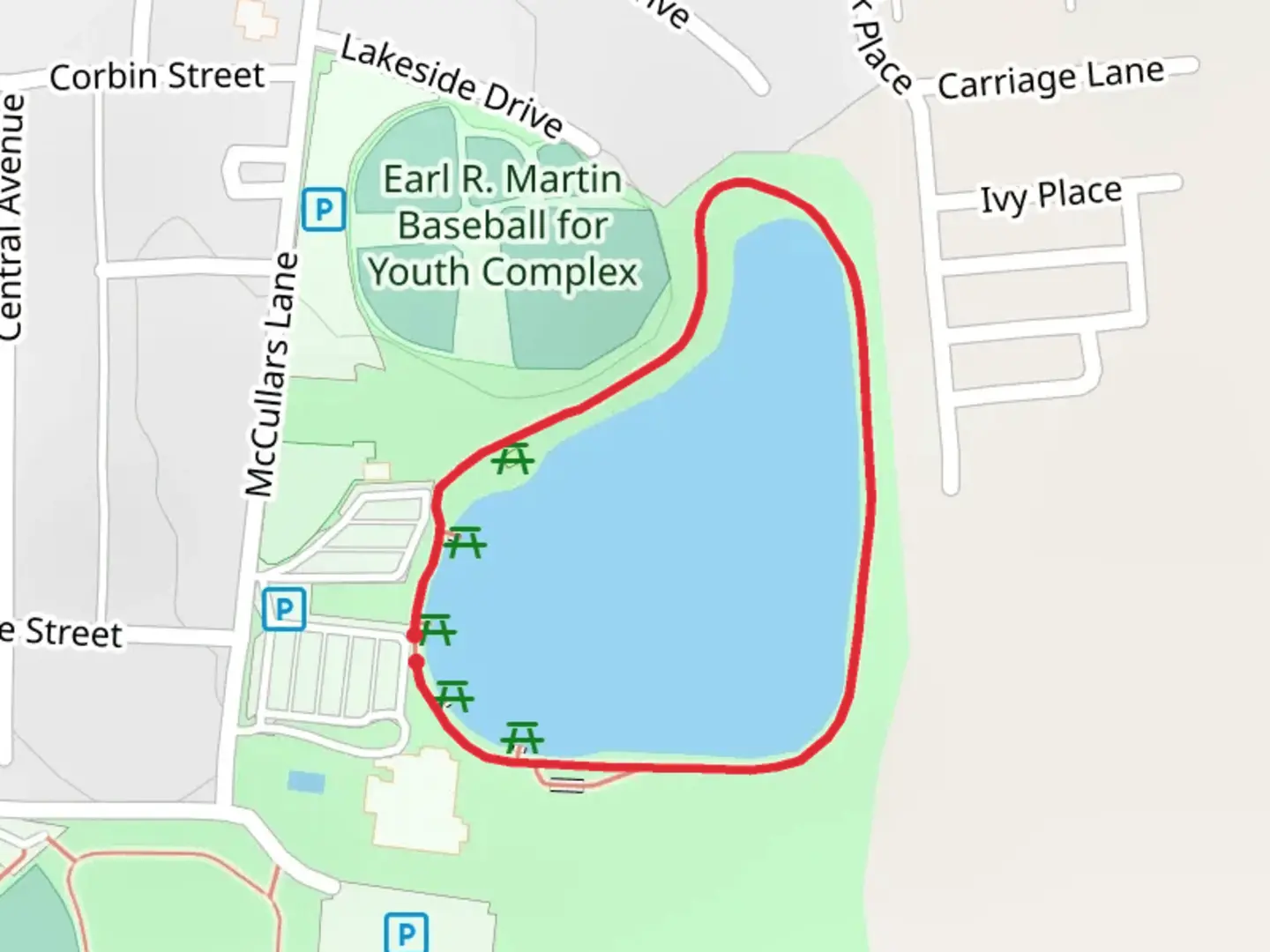 An image depicting the trail Oxford Lake Loop and its surrounding area.