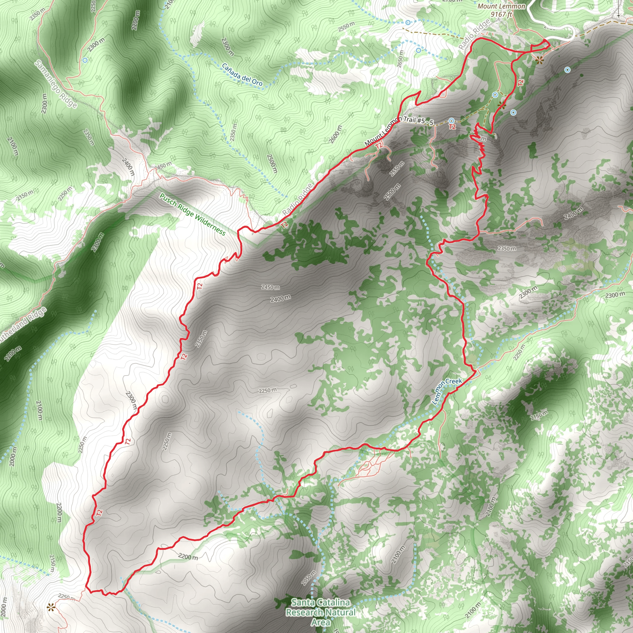 Lemmon Creek and Mount Lemmon Trail Loop mobile static map