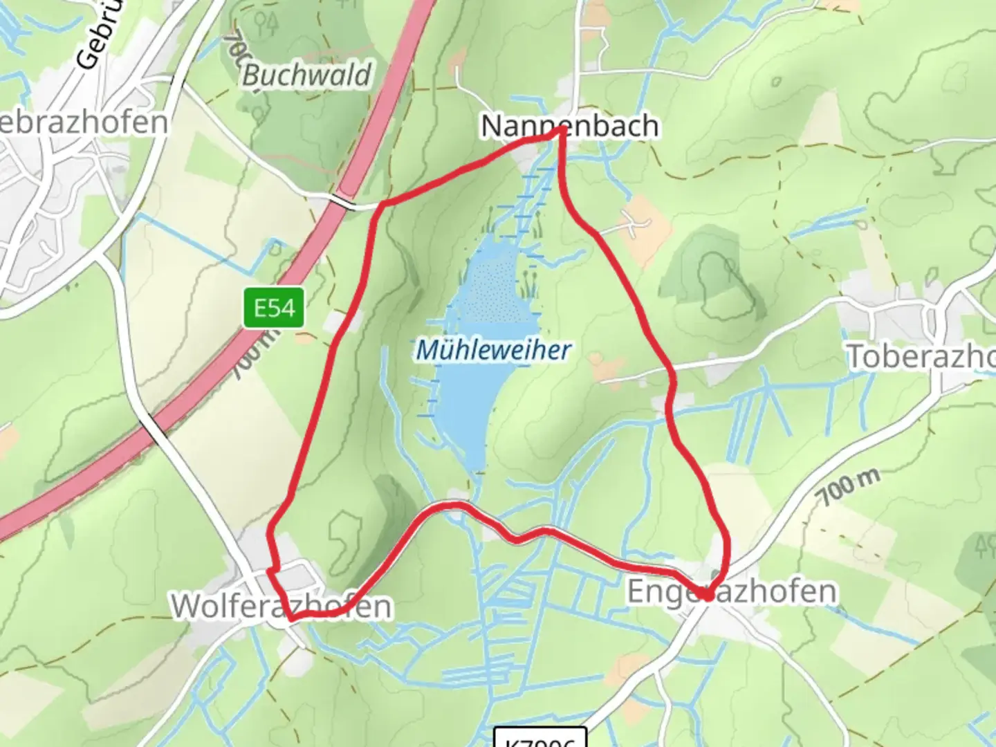 An image depicting the trail Mühleweiher Loop via Nannenbacher Weg and its surrounding area.