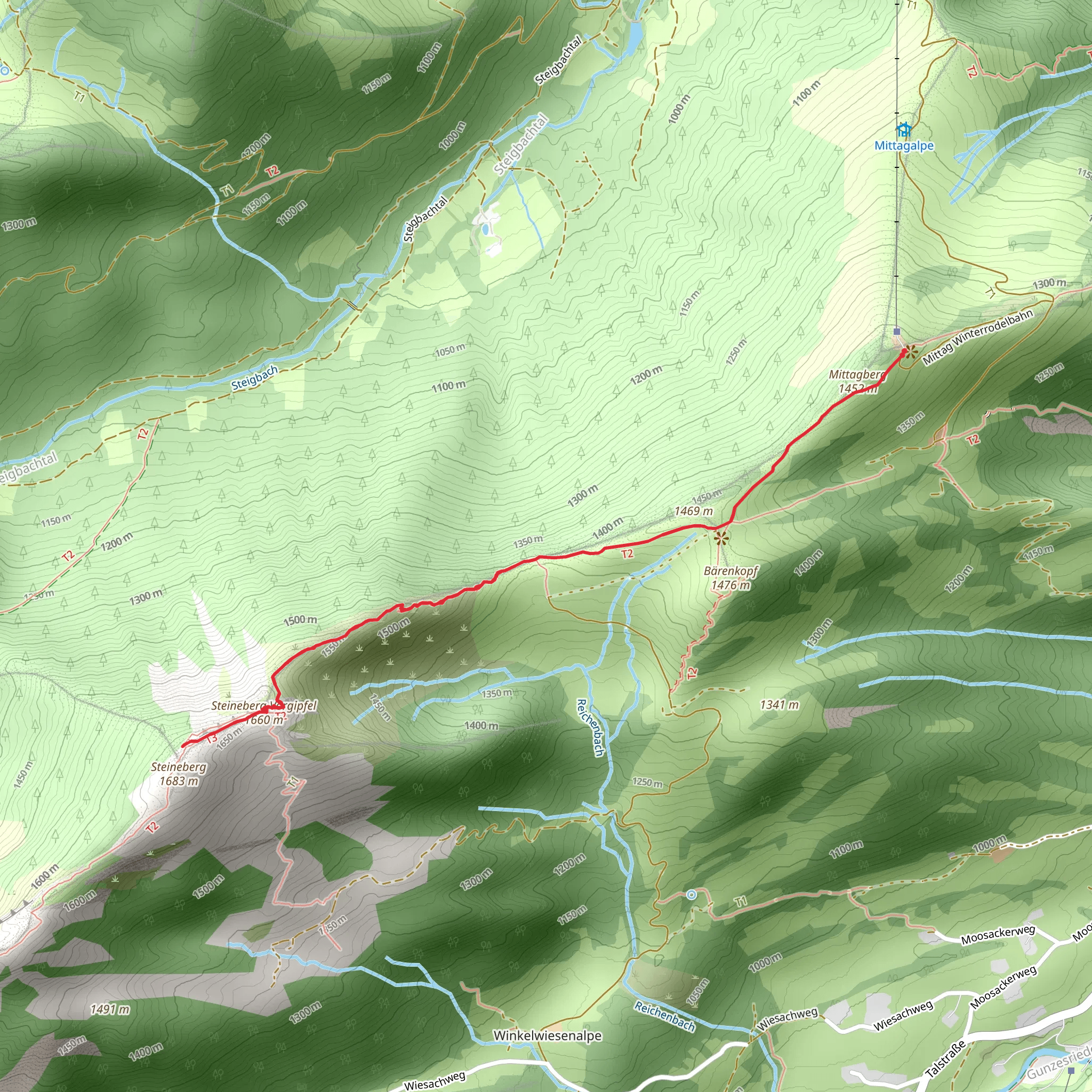 Steineberg Peak Scenic Walk via Mittagberg mobile static map