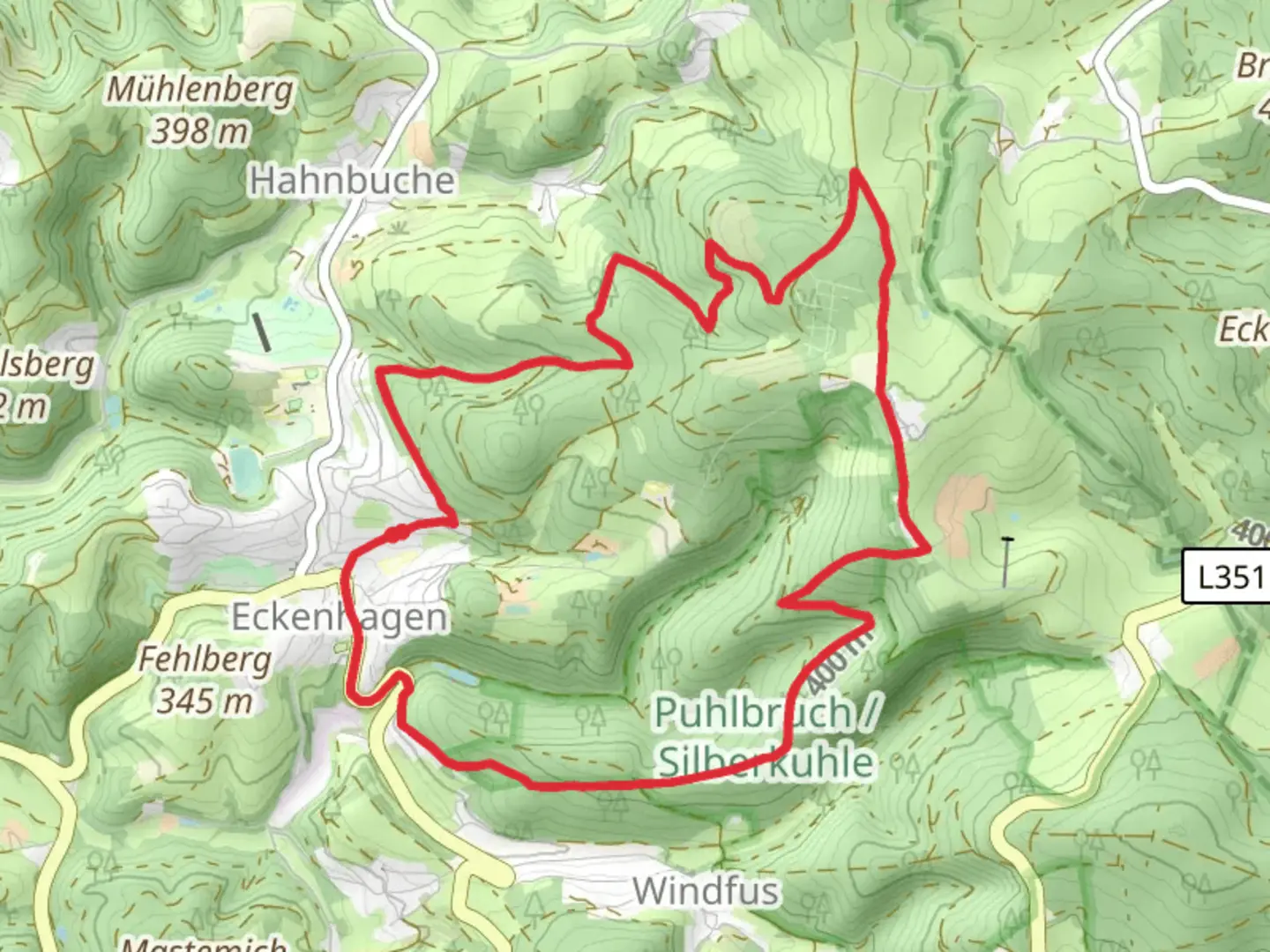 An image depicting the trail Eckenhagen, Hexentanzplatz and Breselberg Loop and its surrounding area.