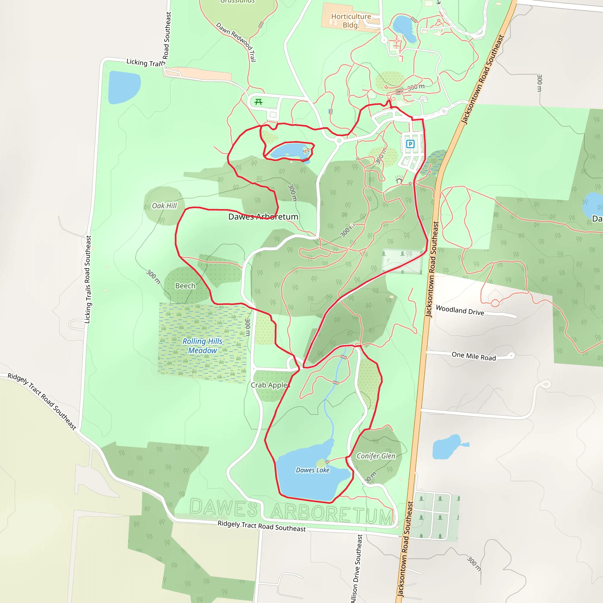 Dawes Lake - Dawes Arboretum Loop mobile static map