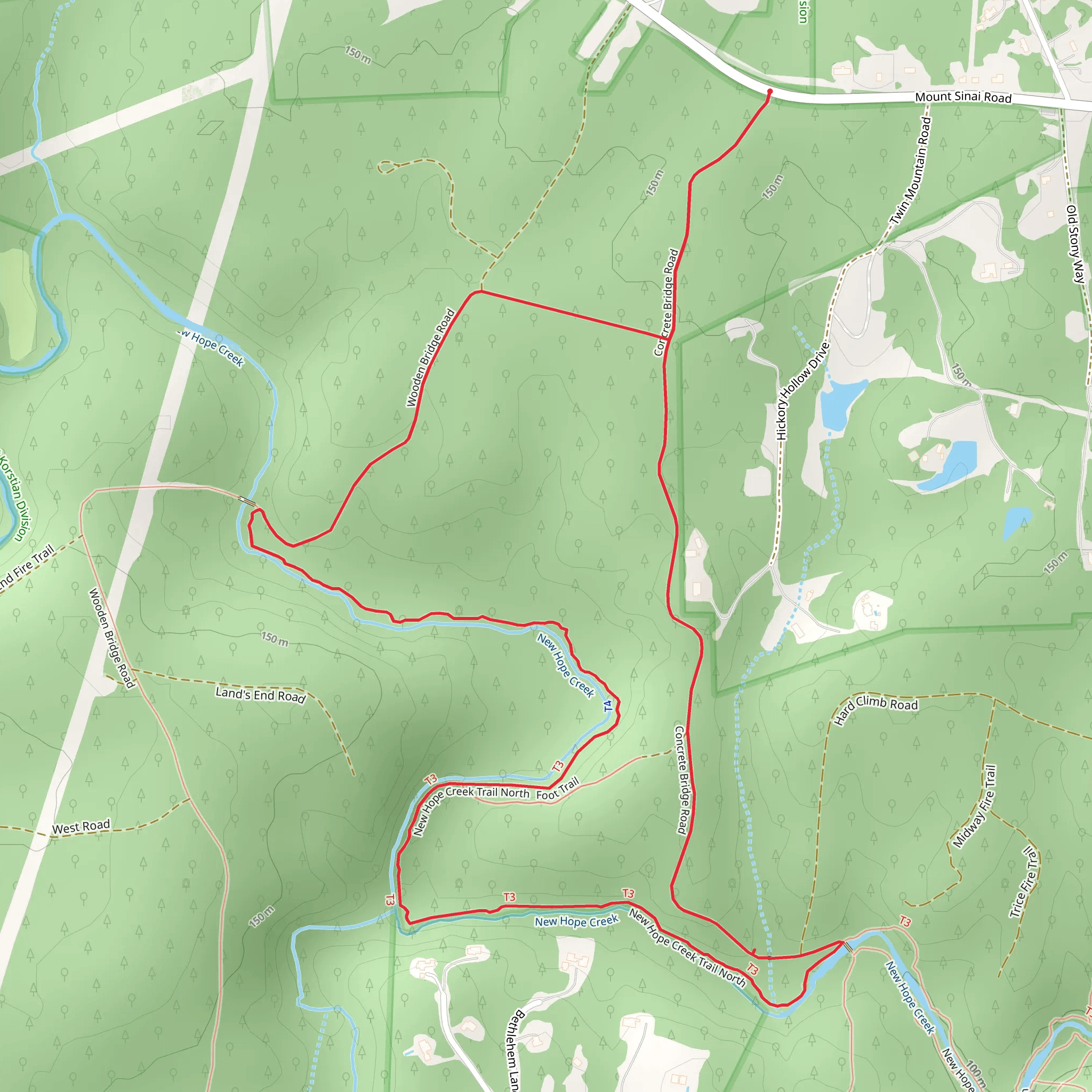 Concrete Bridge Road and New Hope Creek Trail North Loop mobile static map