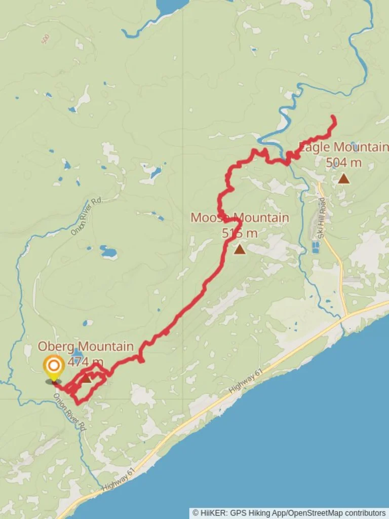 An image depicting the trail Oberg Mountain Loop and Superior Hiking Trail and its surrounding area.